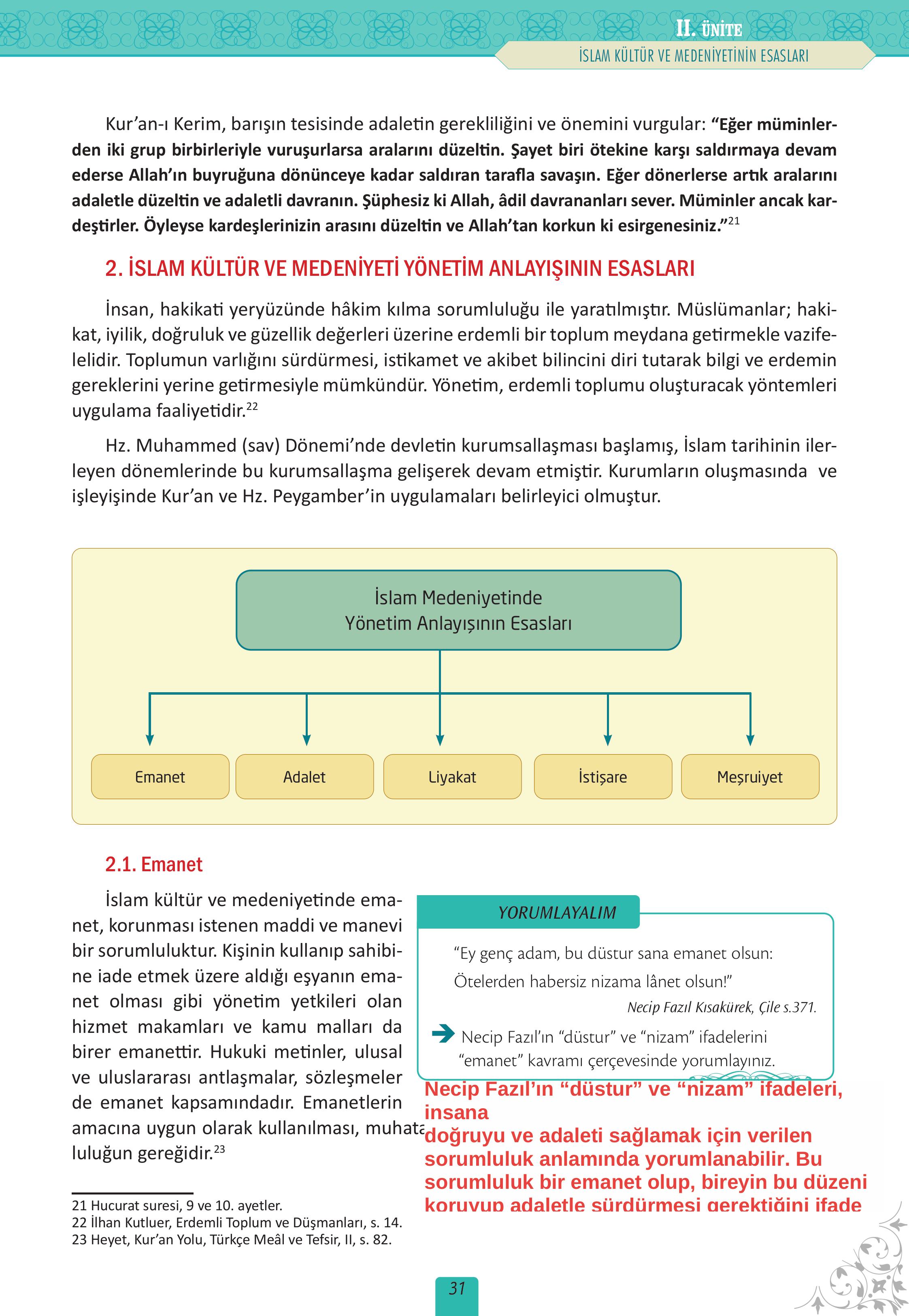 12. Sınıf Meb Yayınları İslam Kültür Ve Medeniyeti Ders Kitabı Sayfa 31 Cevapları