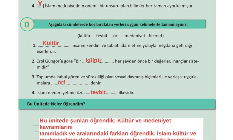 12. Sınıf Meb Yayınları İslam Kültür Ve Medeniyeti Ders Kitabı Sayfa 23 Cevapları