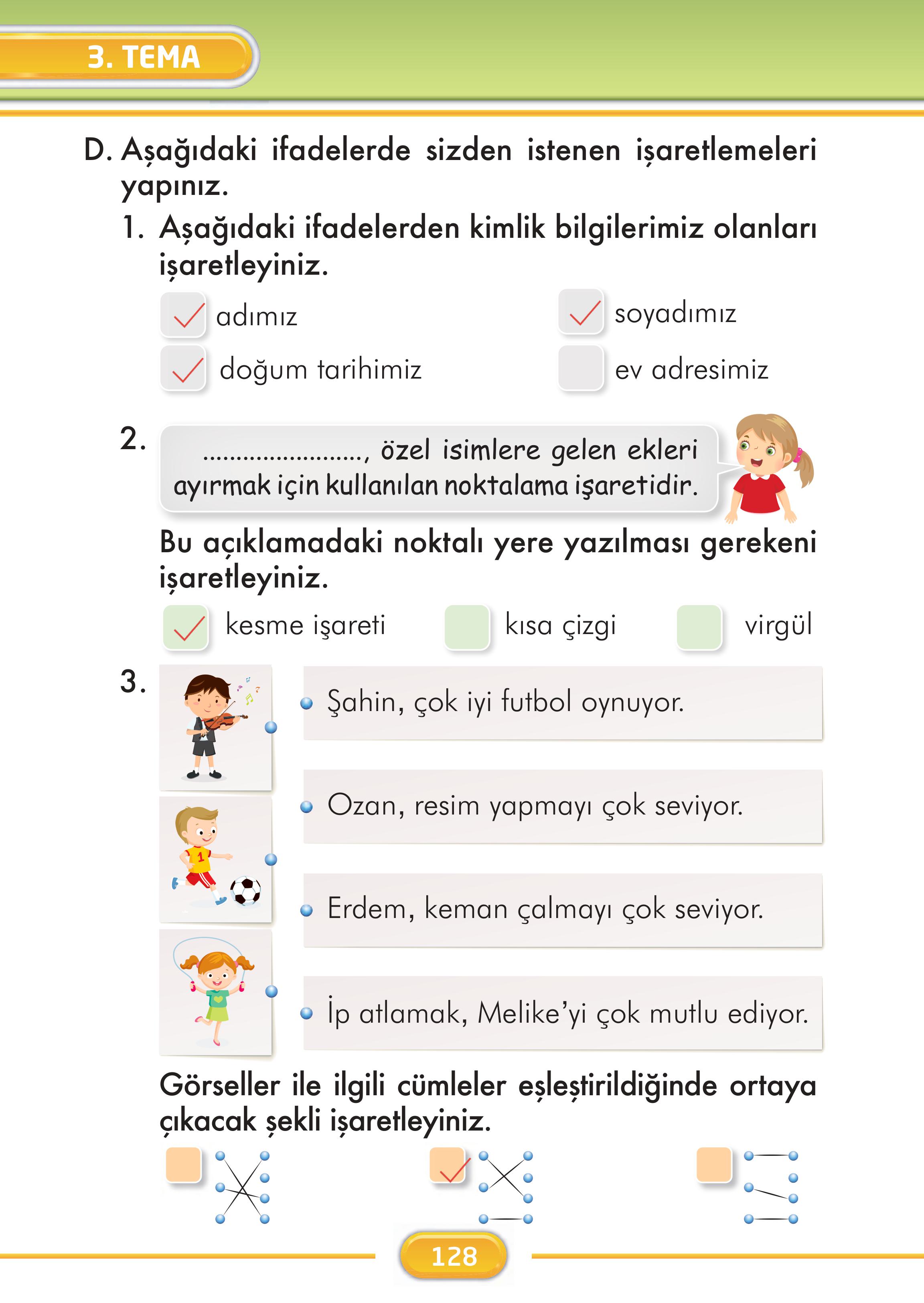 2. Sınıf İlke Yayınları Türkçe Ders Kitabı Sayfa 128 Cevapları