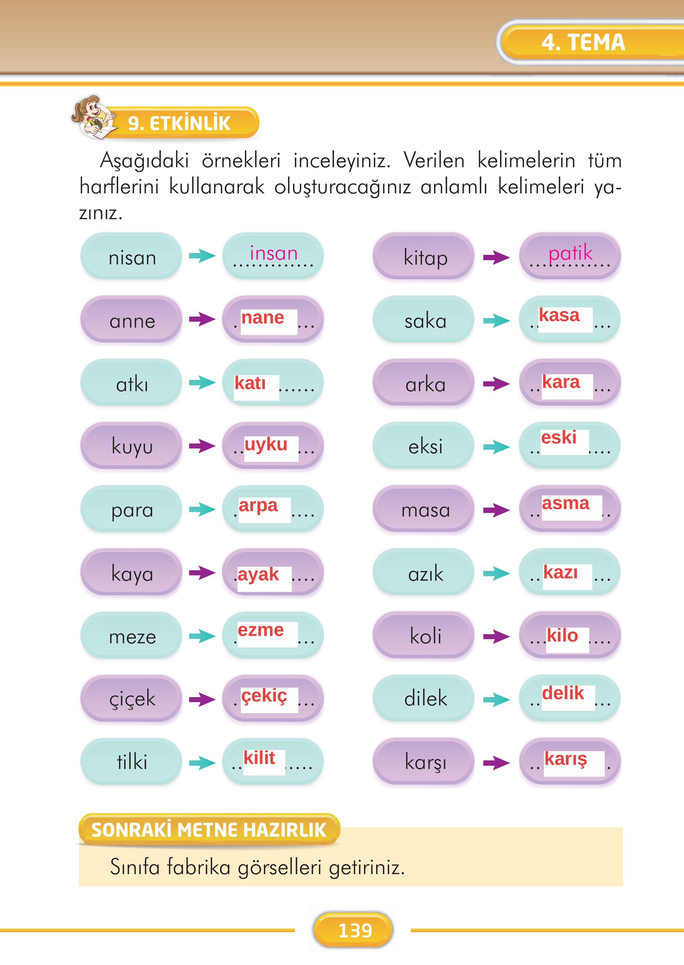 2. Sınıf İlke Yayınları Türkçe Ders Kitabı Sayfa 139 Cevapları