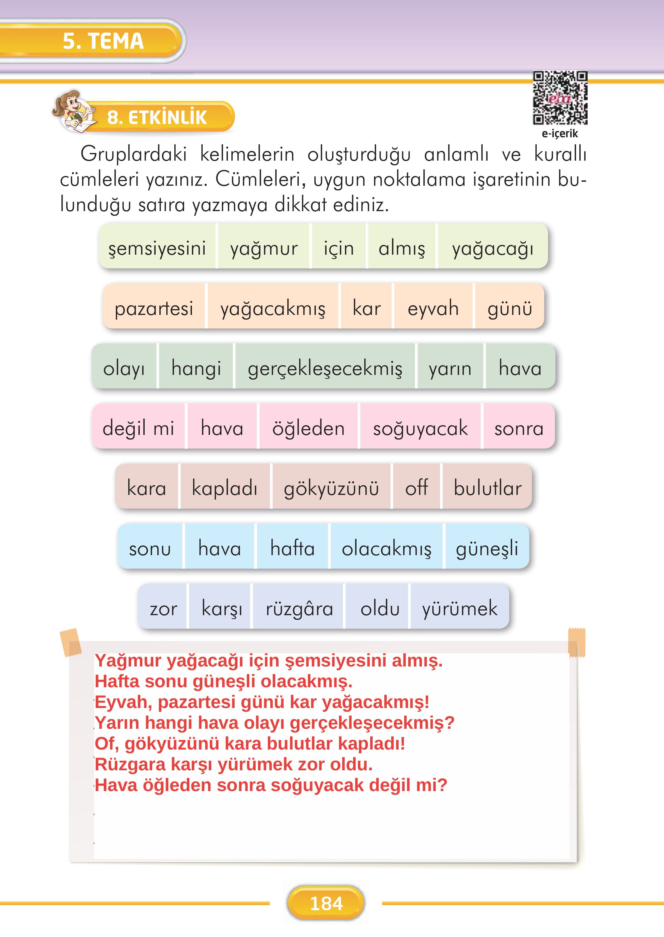 2. Sınıf İlke Yayınları Türkçe Ders Kitabı Sayfa 184 Cevapları