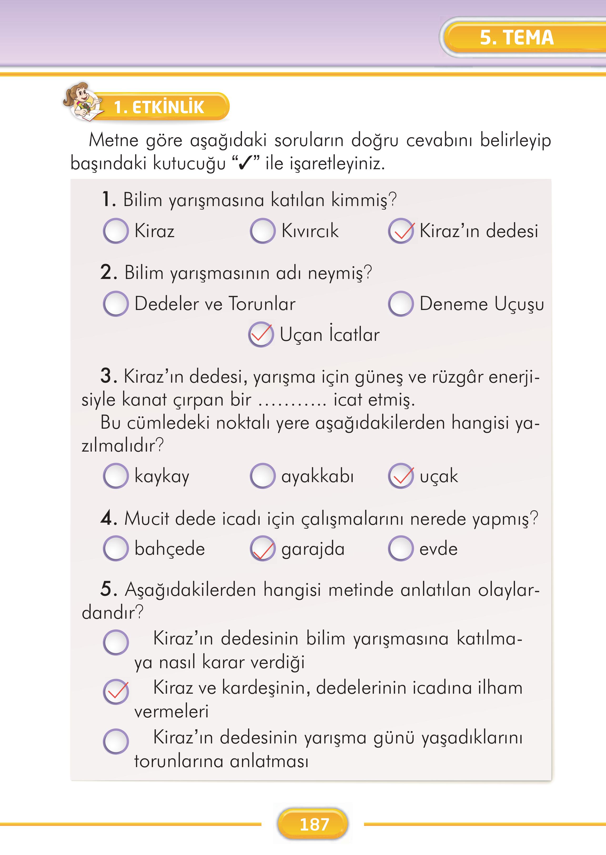 2. Sınıf İlke Yayınları Türkçe Ders Kitabı Sayfa 187 Cevapları