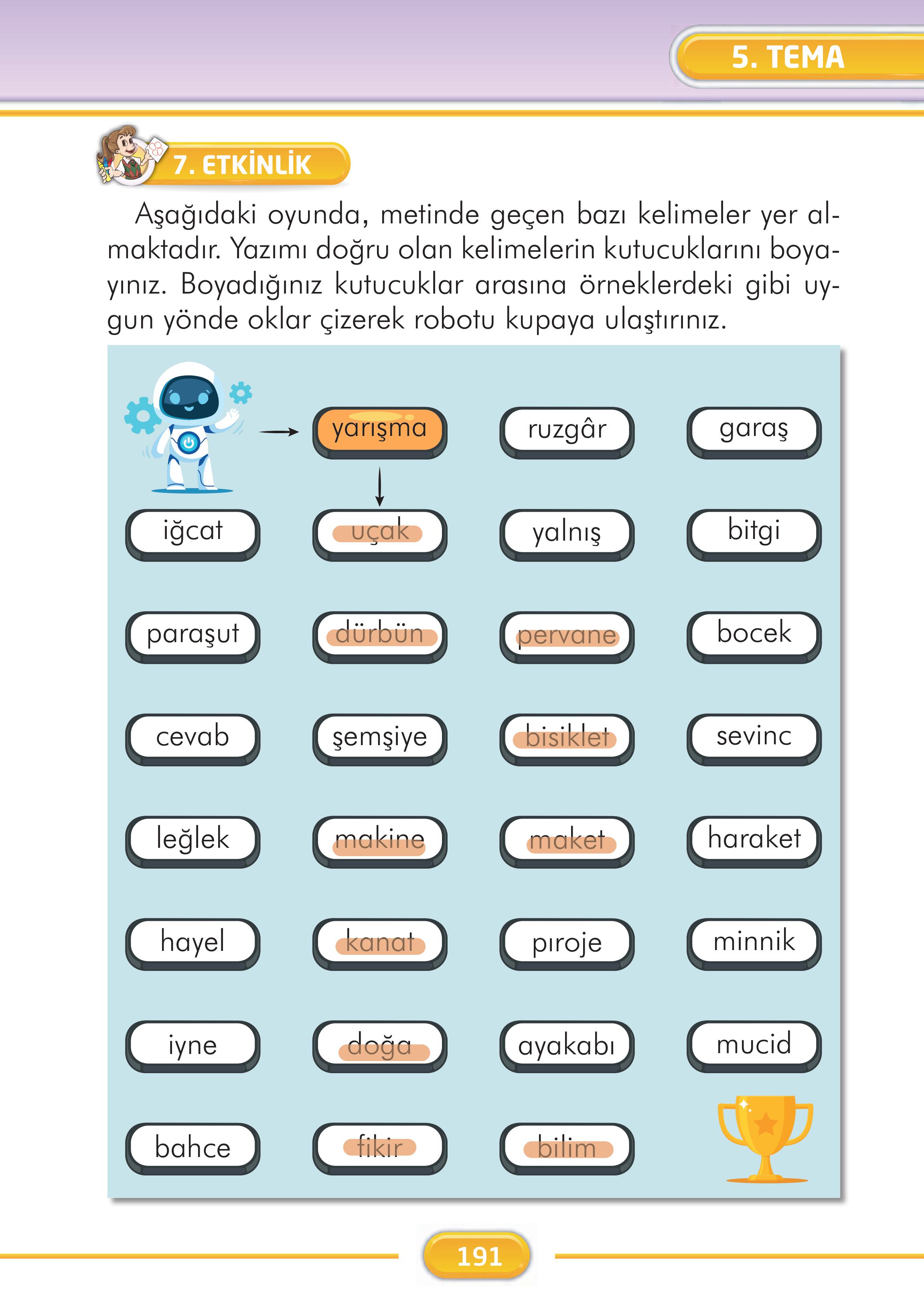 2. Sınıf İlke Yayınları Türkçe Ders Kitabı Sayfa 191 Cevapları