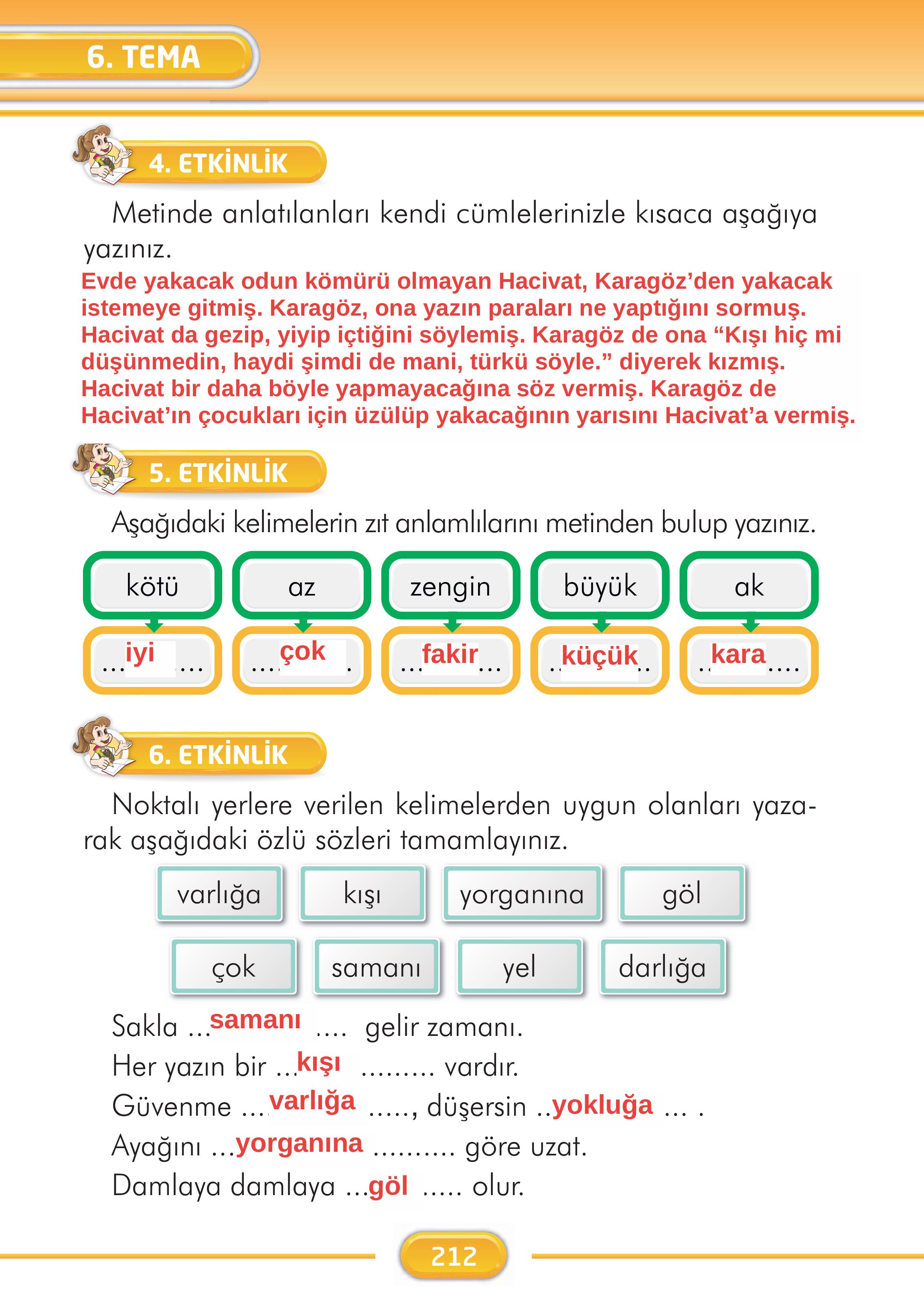 2. Sınıf İlke Yayınları Türkçe Ders Kitabı Sayfa 212 Cevapları