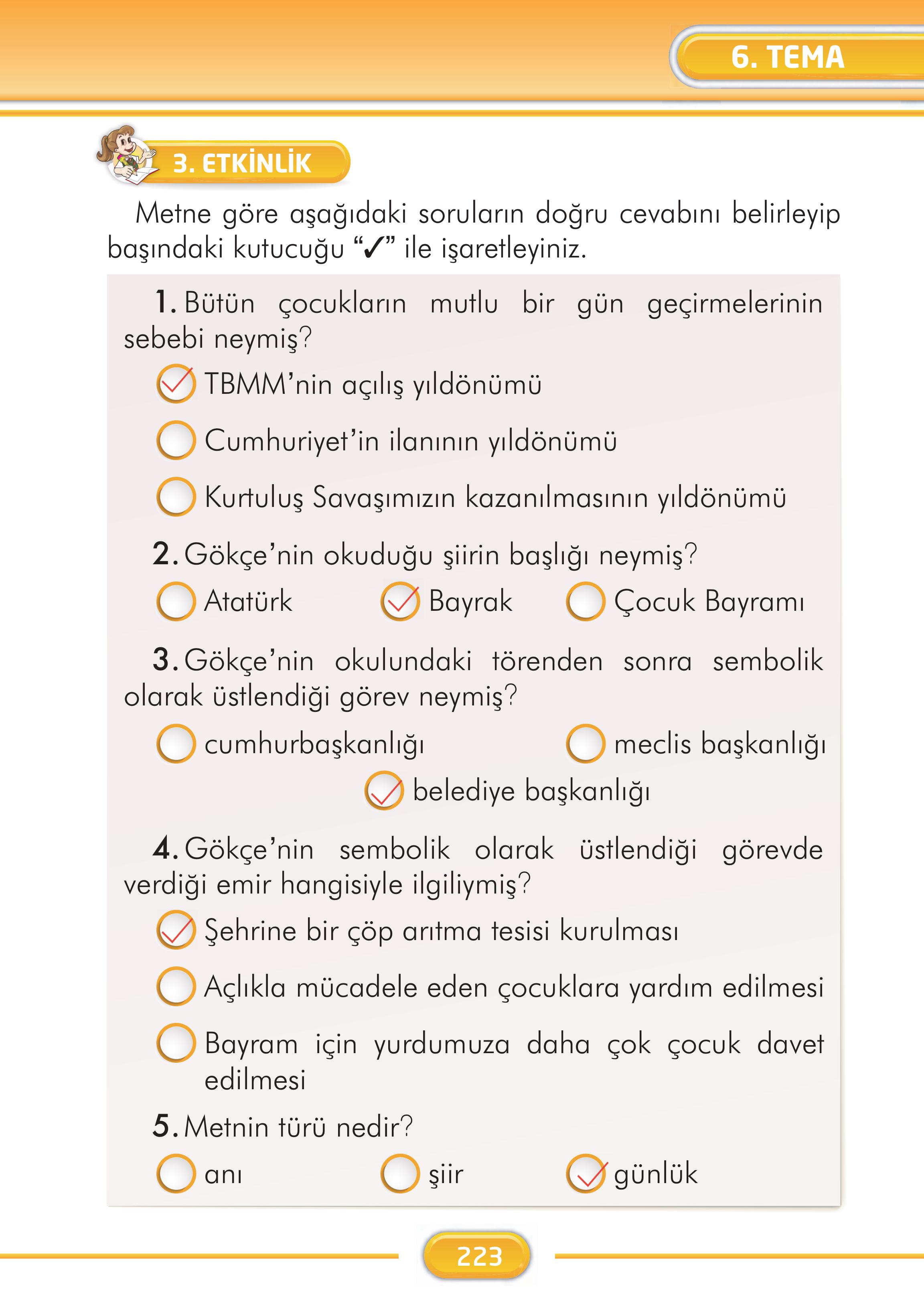 2. Sınıf İlke Yayınları Türkçe Ders Kitabı Sayfa 223 Cevapları