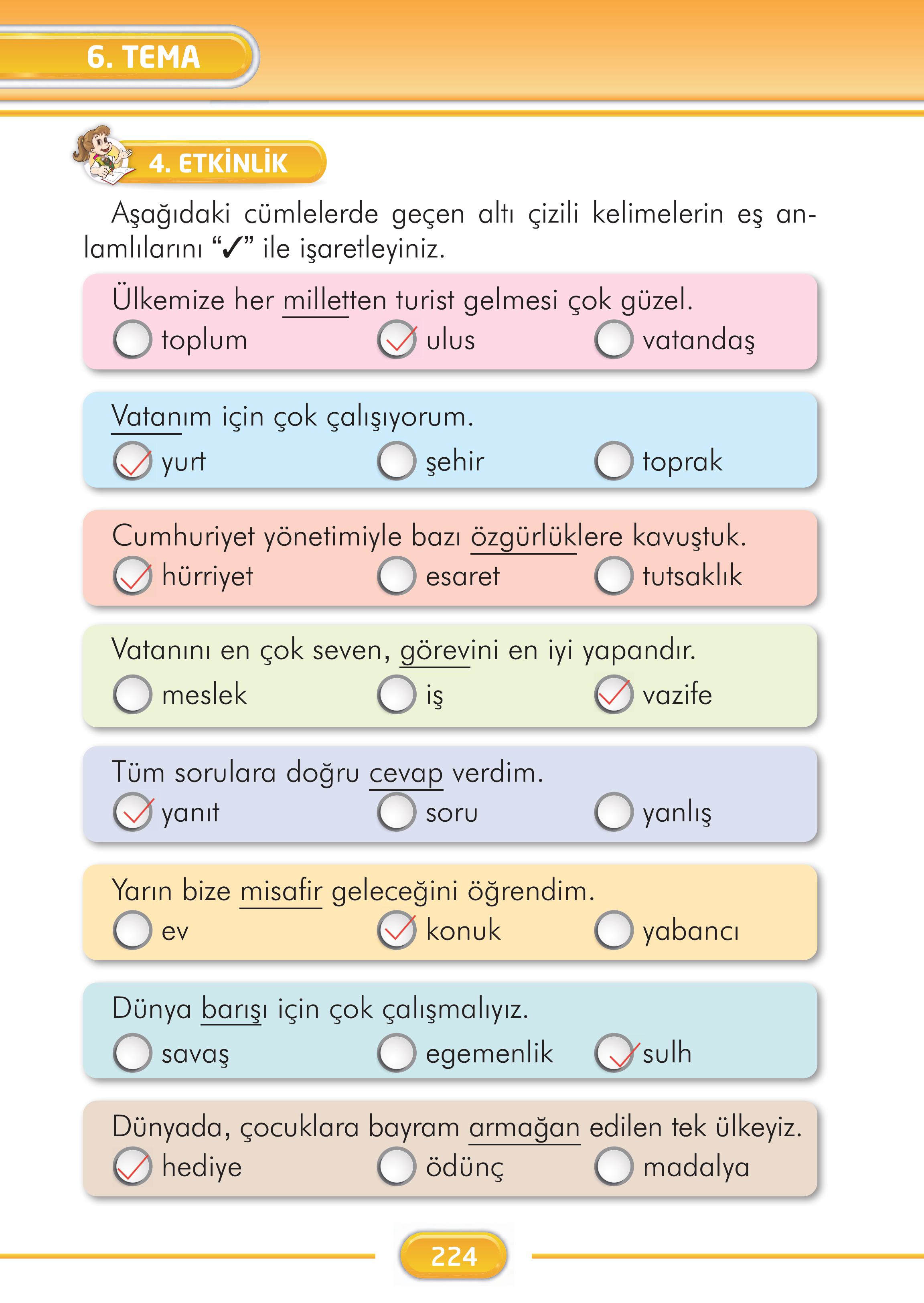 2. Sınıf İlke Yayınları Türkçe Ders Kitabı Sayfa 224 Cevapları