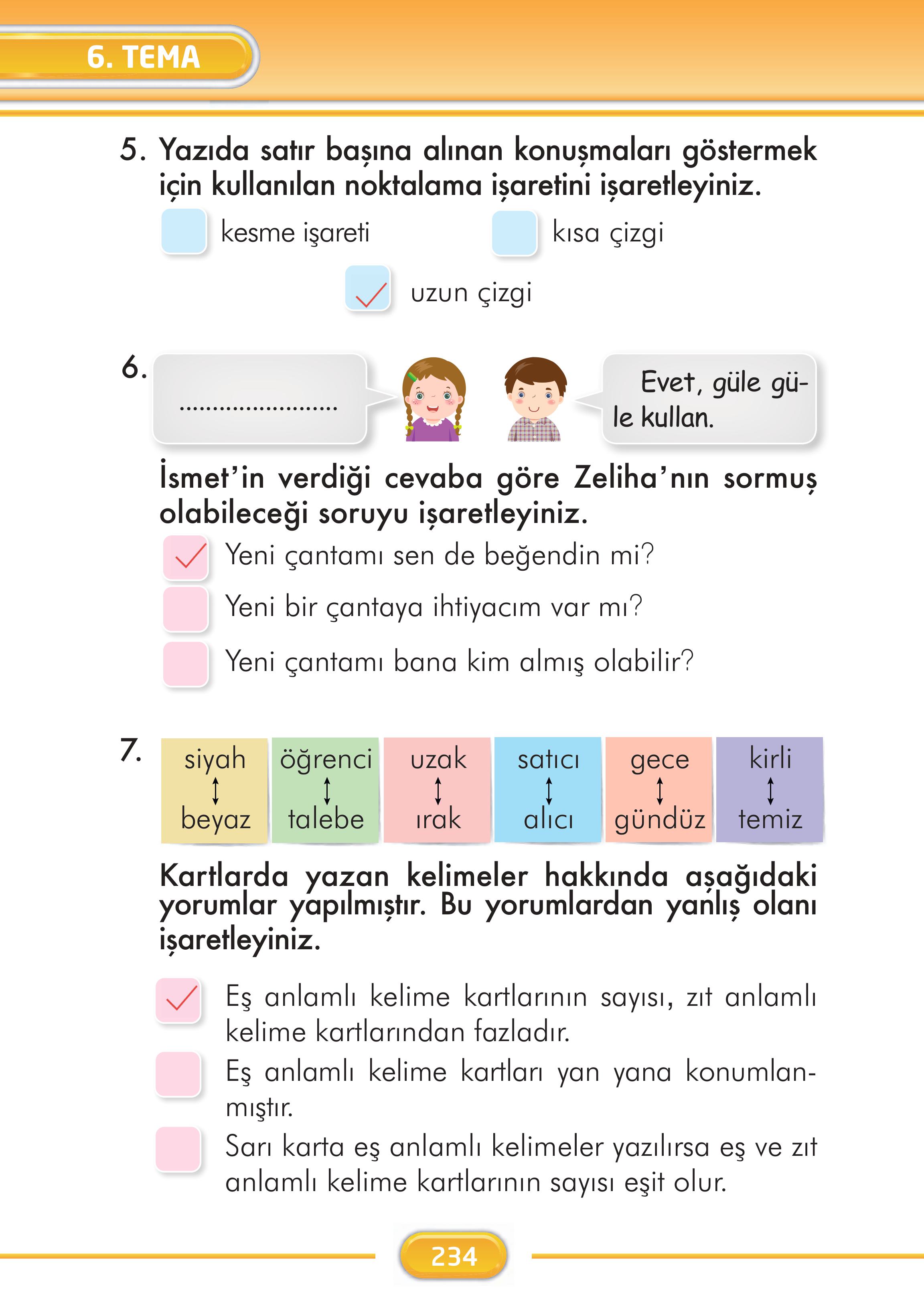 2. Sınıf İlke Yayınları Türkçe Ders Kitabı Sayfa 234 Cevapları