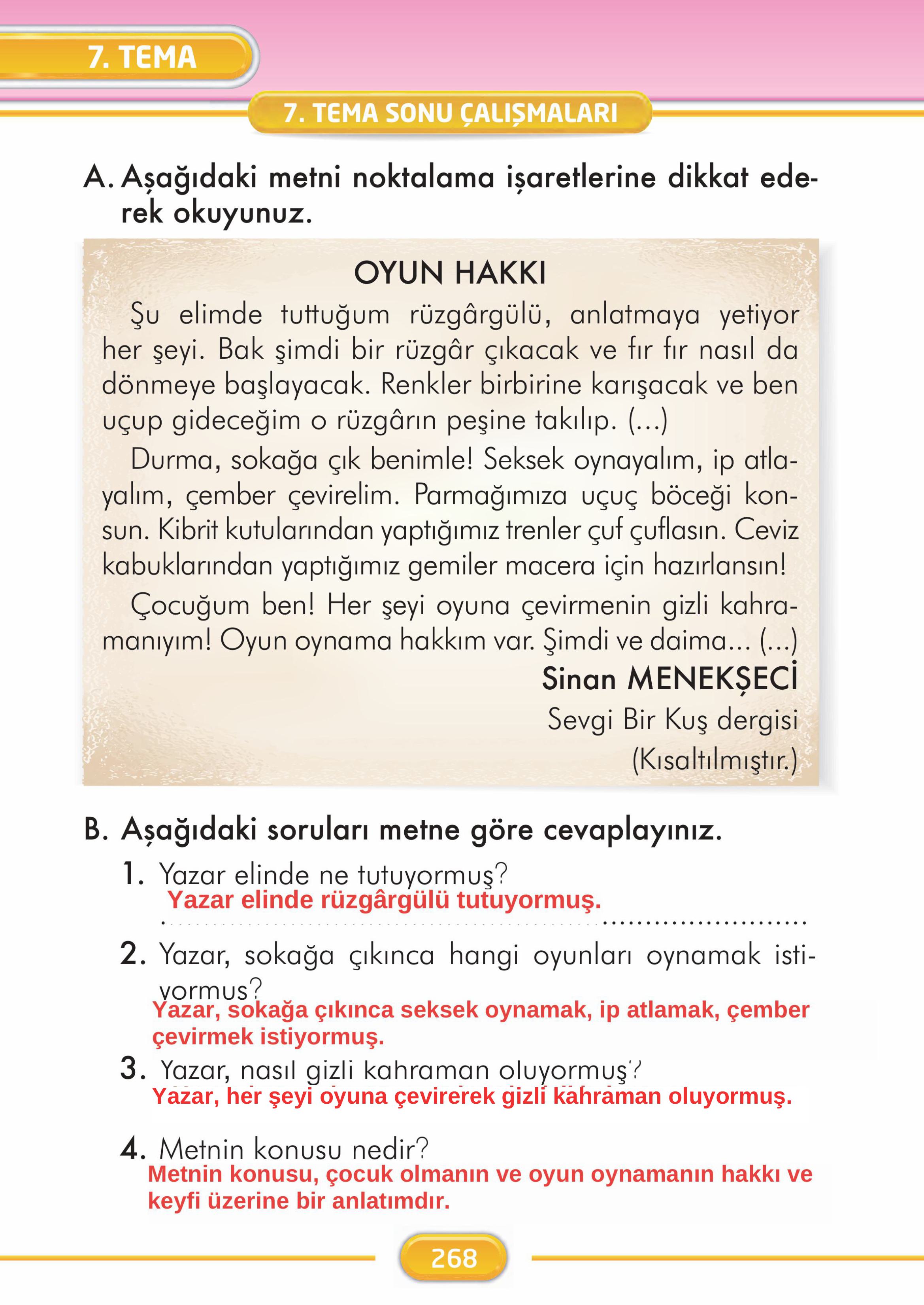 2. Sınıf İlke Yayınları Türkçe Ders Kitabı Sayfa 268 Cevapları