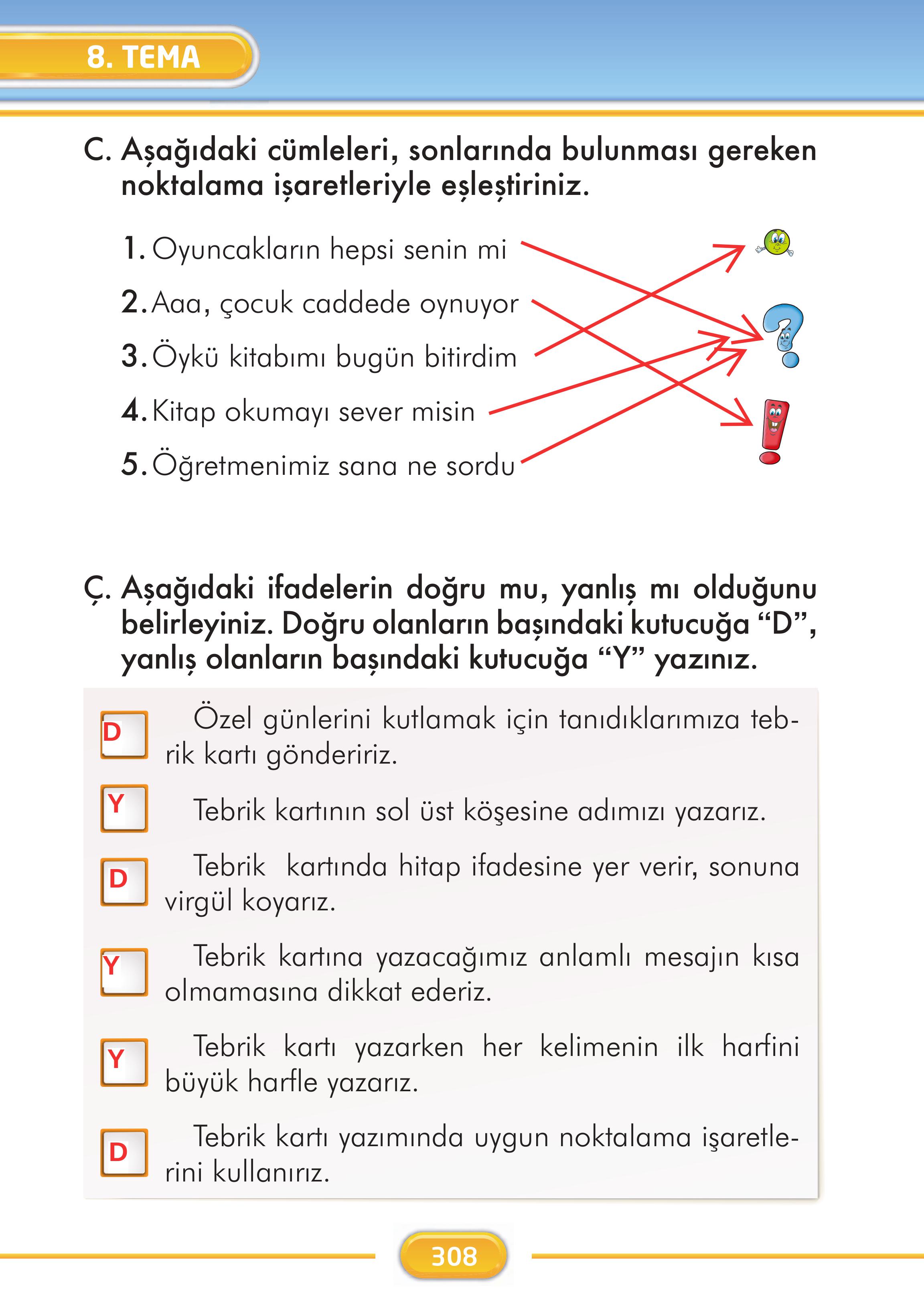 2. Sınıf İlke Yayınları Türkçe Ders Kitabı Sayfa 308 Cevapları