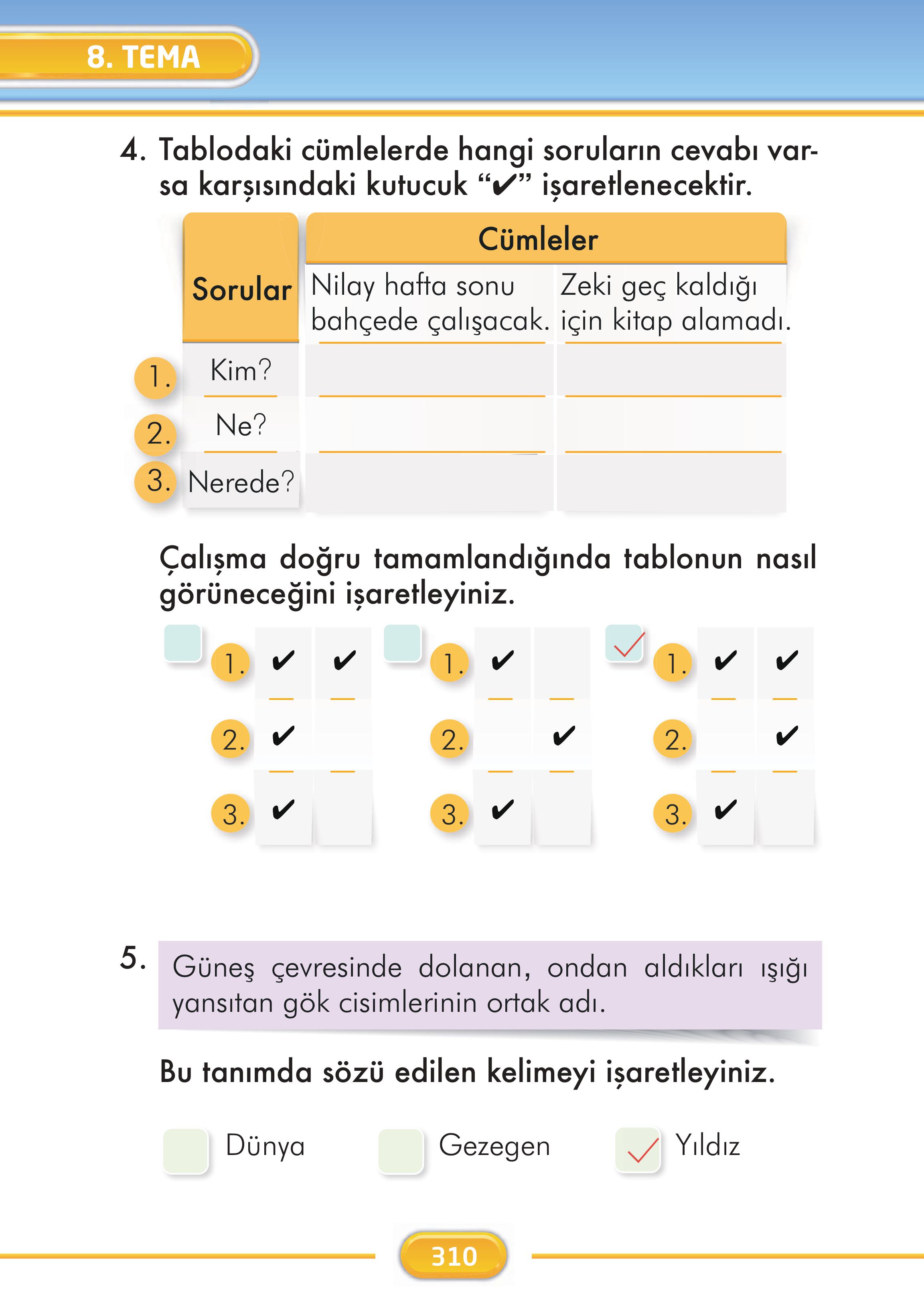 2. Sınıf İlke Yayınları Türkçe Ders Kitabı Sayfa 310 Cevapları