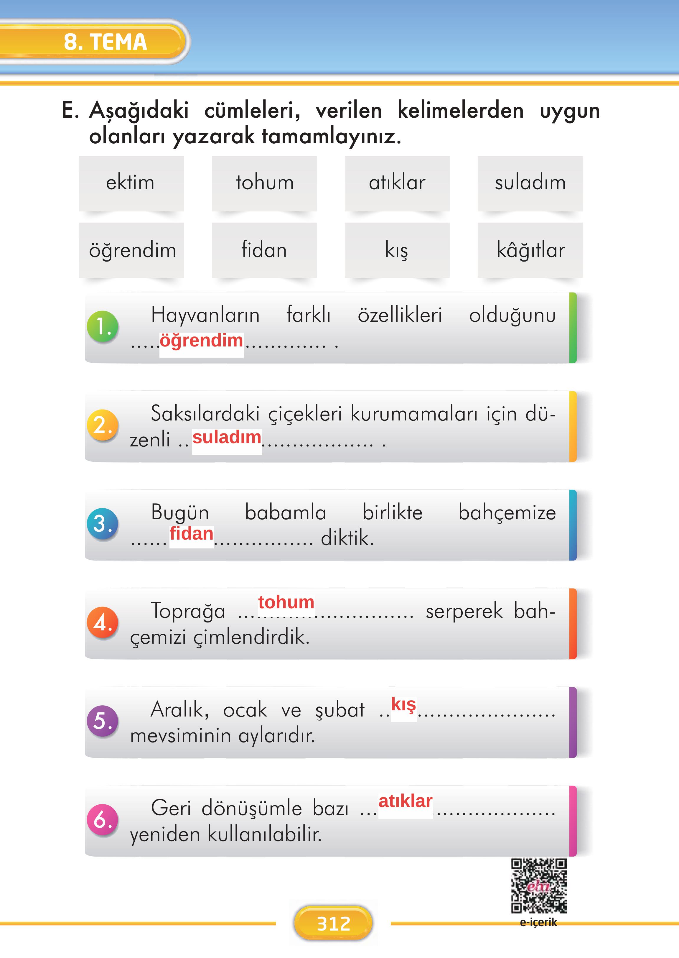 2. Sınıf İlke Yayınları Türkçe Ders Kitabı Sayfa 312 Cevapları