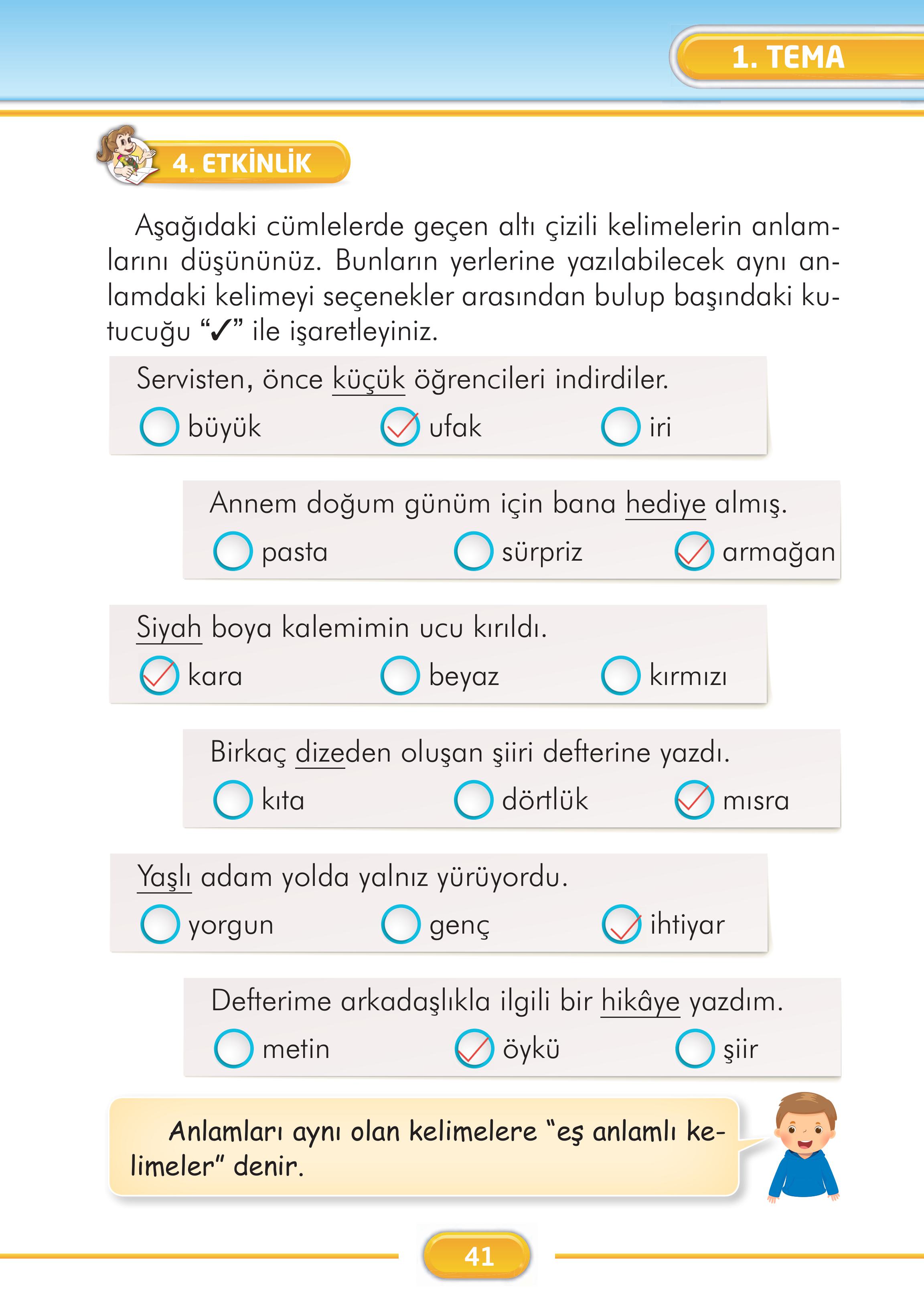 2. Sınıf İlke Yayınları Türkçe Ders Kitabı Sayfa 41 Cevapları