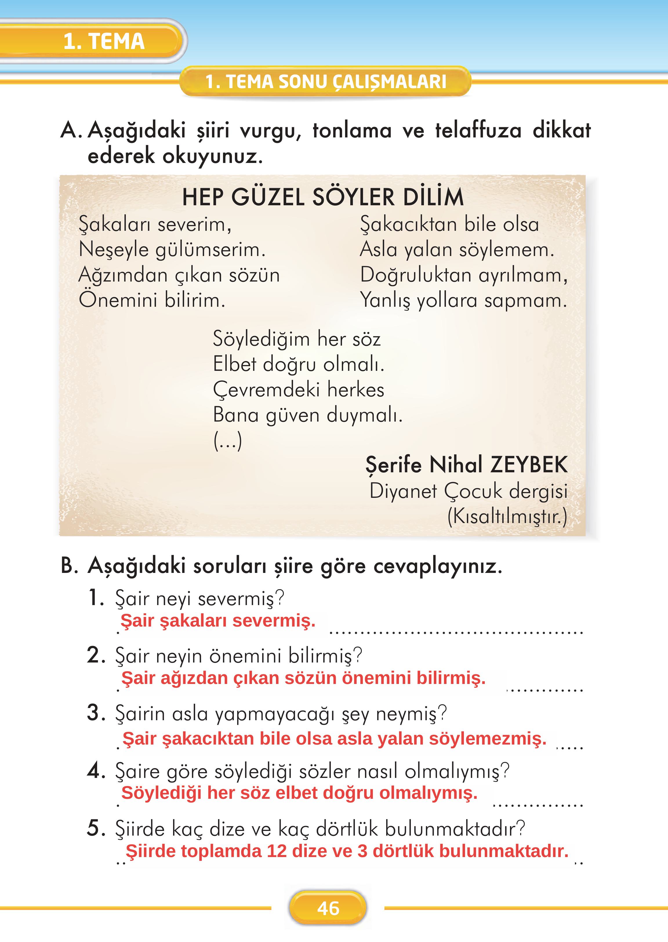 2. Sınıf İlke Yayınları Türkçe Ders Kitabı Sayfa 46 Cevapları