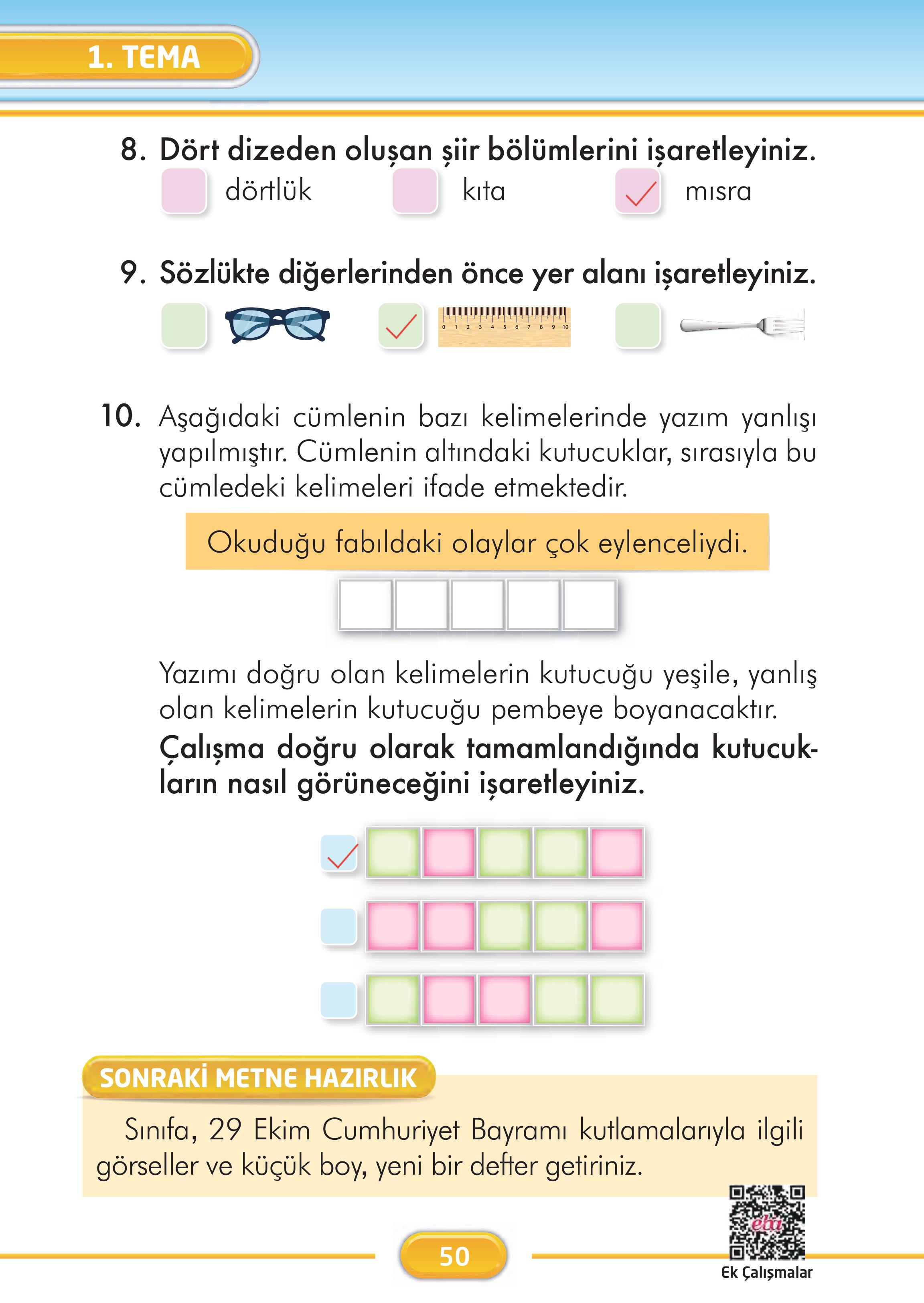 2. Sınıf İlke Yayınları Türkçe Ders Kitabı Sayfa 50 Cevapları