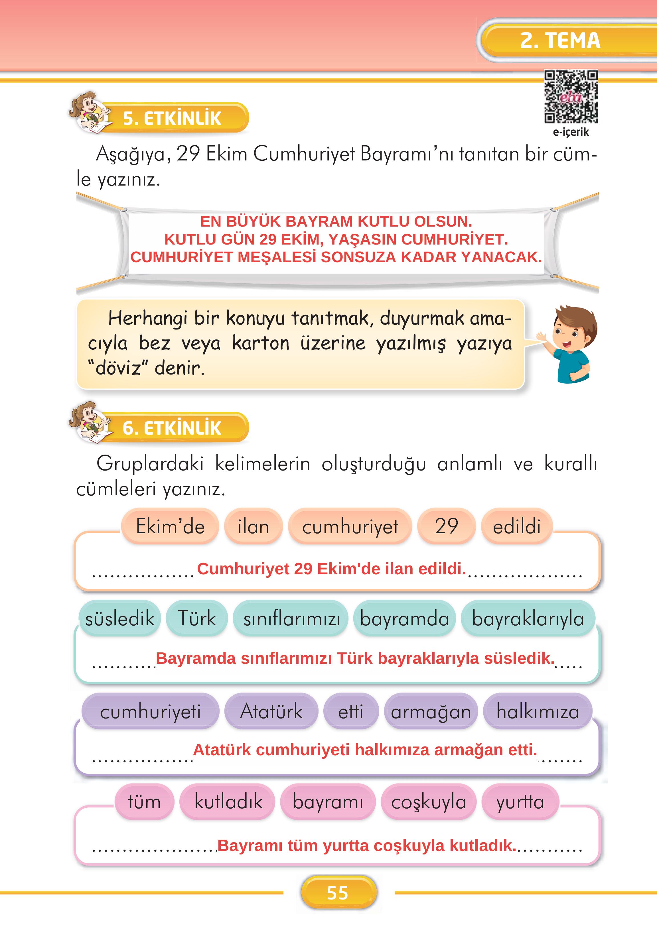 2. Sınıf İlke Yayınları Türkçe Ders Kitabı Sayfa 55 Cevapları