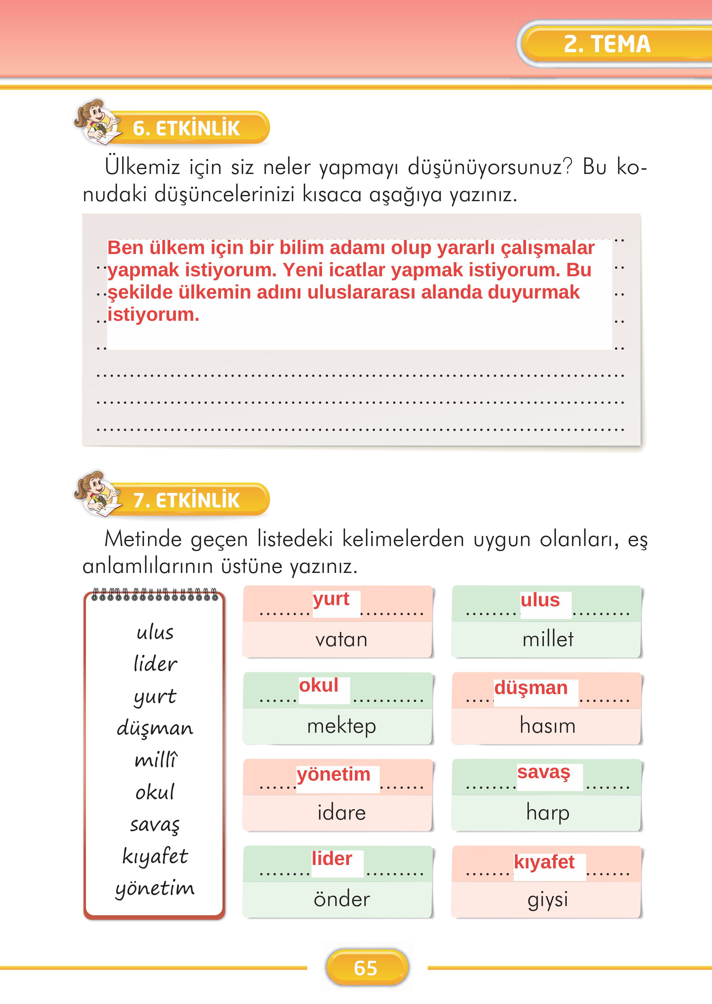 2. Sınıf İlke Yayınları Türkçe Ders Kitabı Sayfa 65 Cevapları