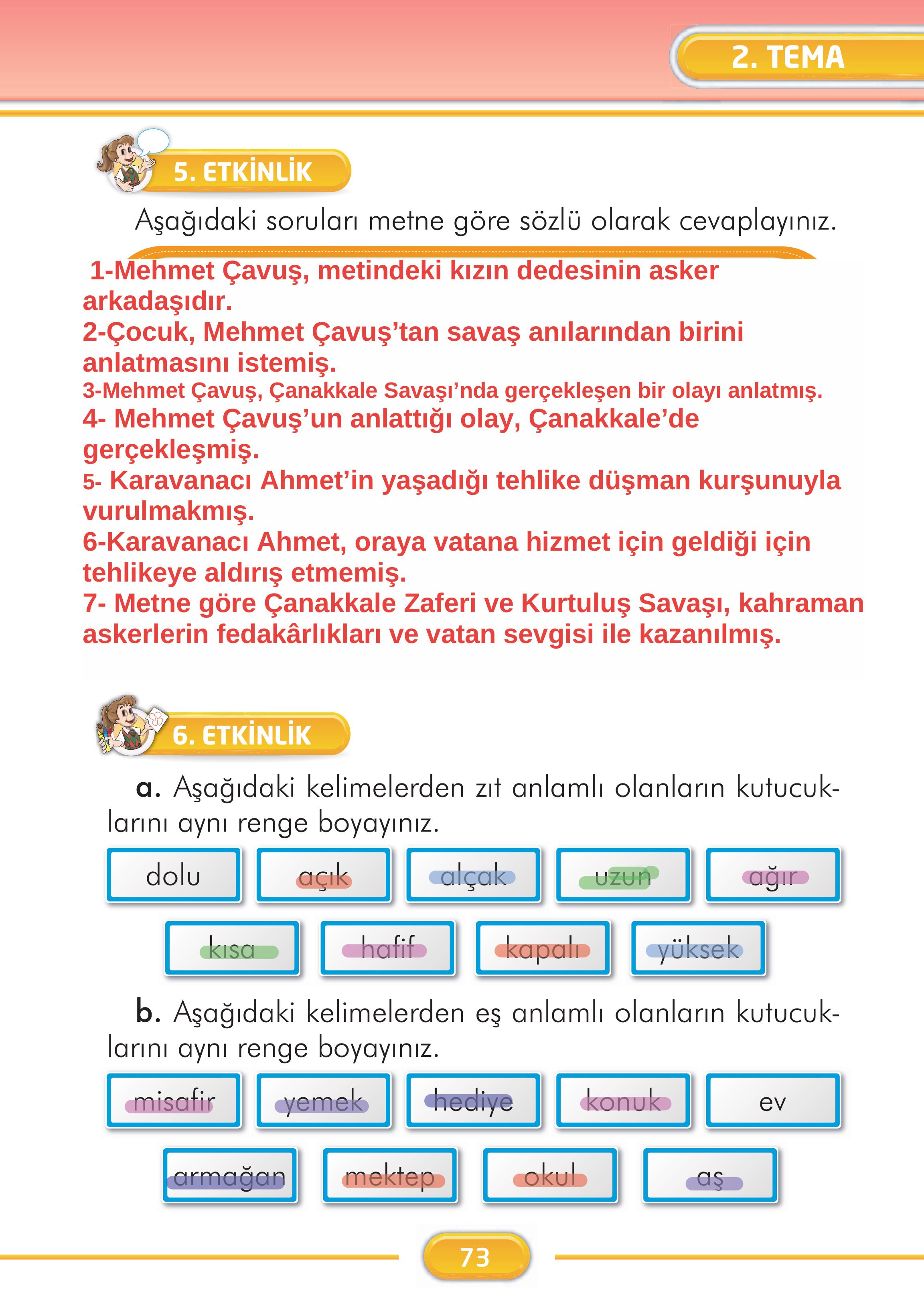 2. Sınıf İlke Yayınları Türkçe Ders Kitabı Sayfa 73 Cevapları