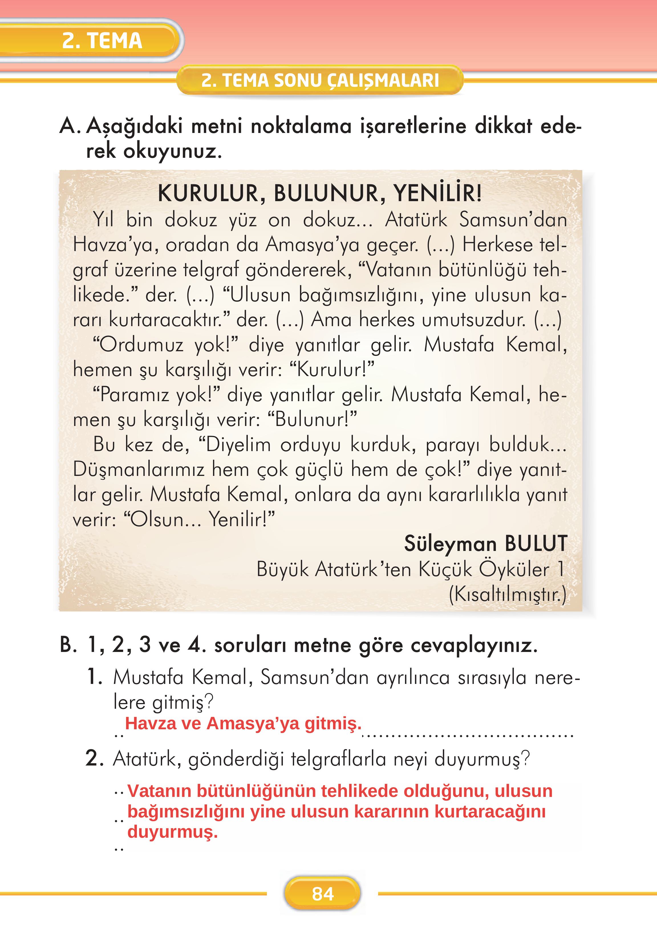 2. Sınıf İlke Yayınları Türkçe Ders Kitabı Sayfa 84 Cevapları