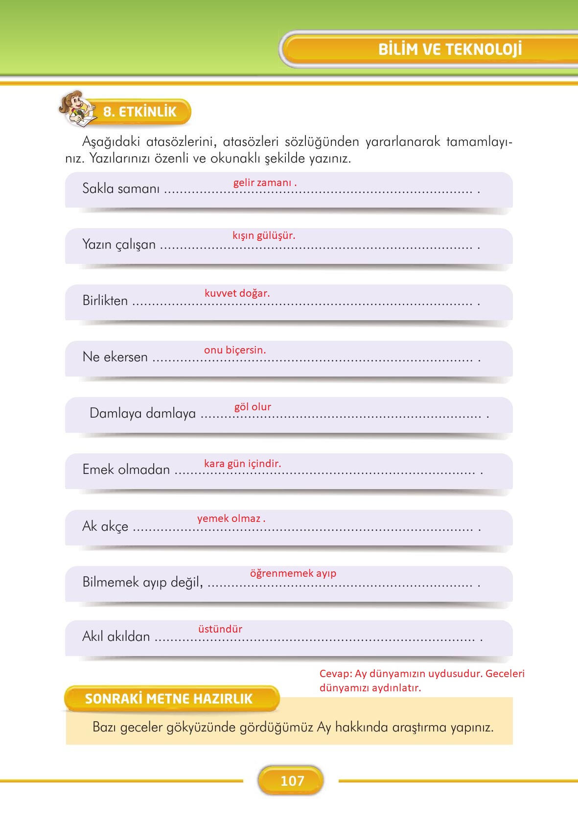 3. Sınıf İlke Yayınları Türkçe Ders Kitabı Sayfa 107 Cevapları