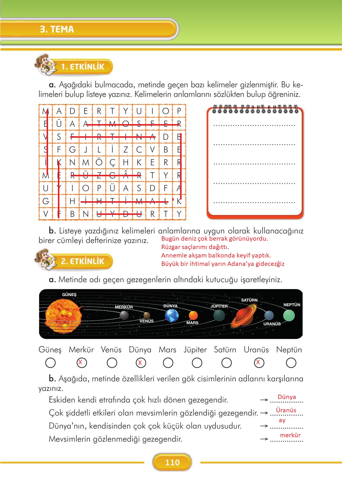 3. Sınıf İlke Yayınları Türkçe Ders Kitabı Sayfa 110 Cevapları