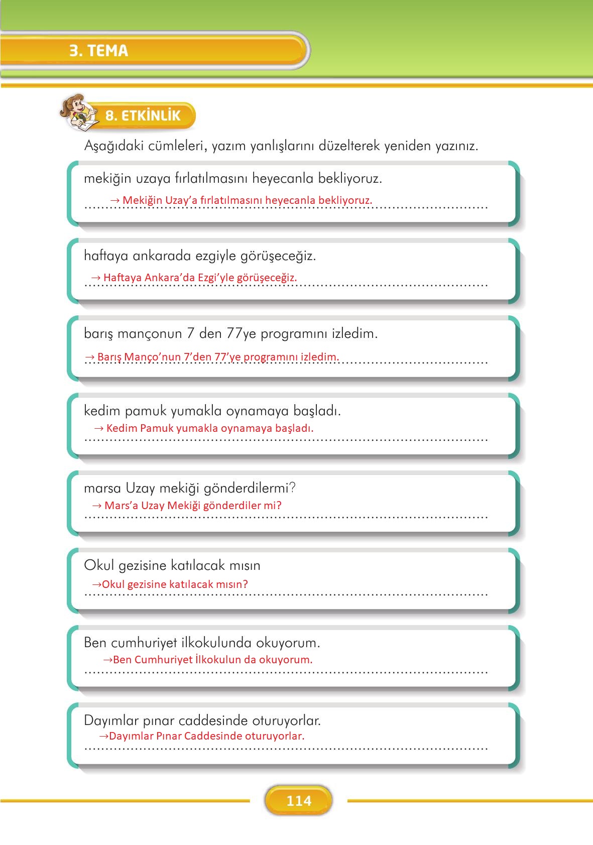 3. Sınıf İlke Yayınları Türkçe Ders Kitabı Sayfa 114 Cevapları