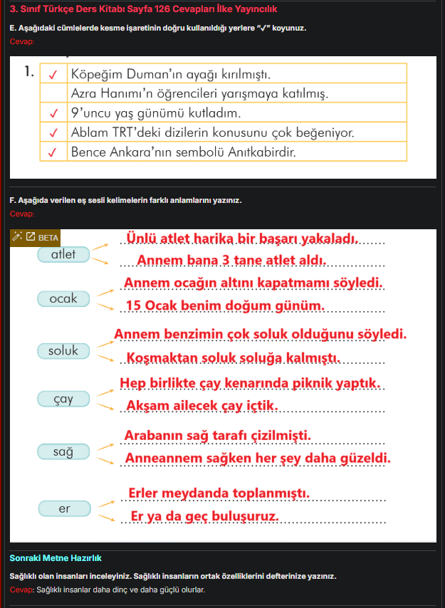 3. Sınıf İlke Yayınları Türkçe Ders Kitabı Sayfa 126 Cevapları