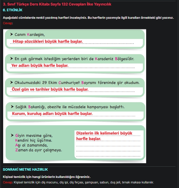3. Sınıf İlke Yayınları Türkçe Ders Kitabı Sayfa 132 Cevapları