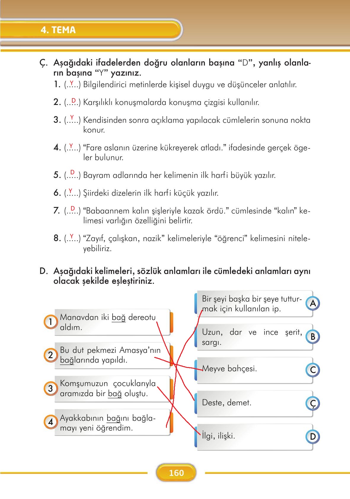 3. Sınıf İlke Yayınları Türkçe Ders Kitabı Sayfa 160 Cevapları