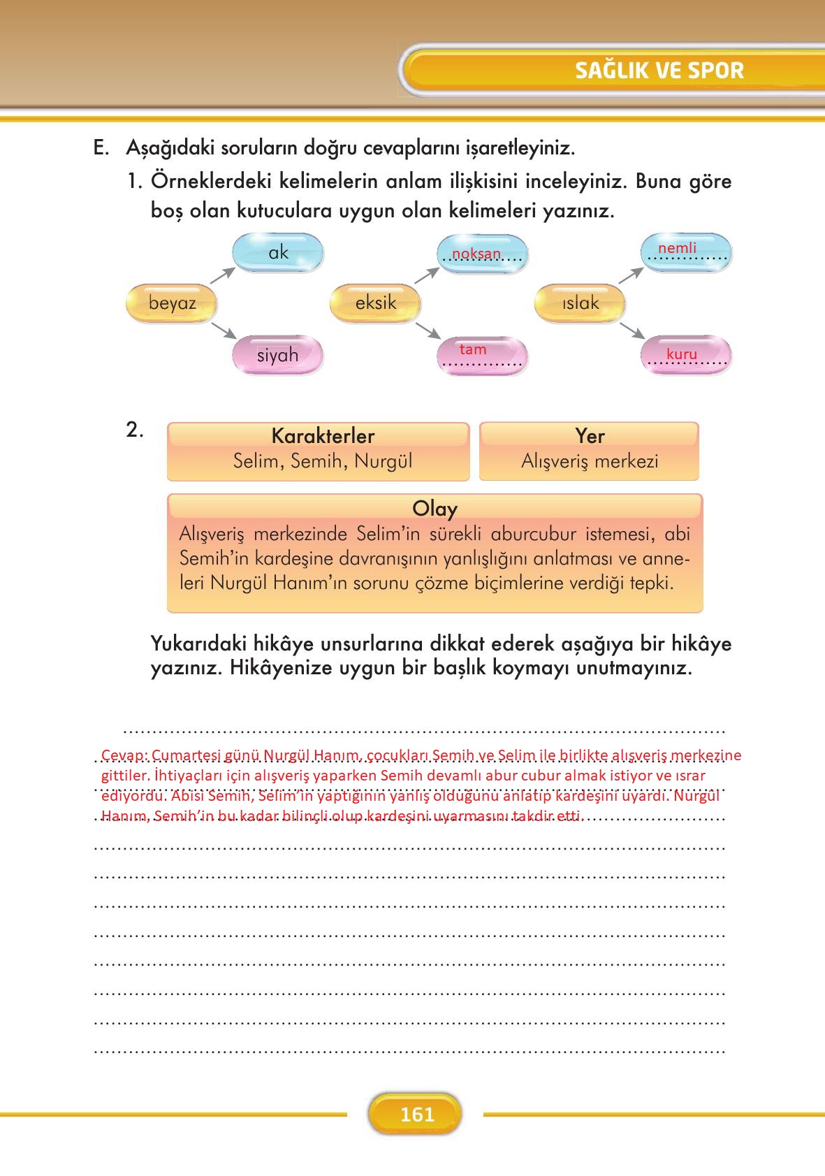 3. Sınıf İlke Yayınları Türkçe Ders Kitabı Sayfa 161 Cevapları