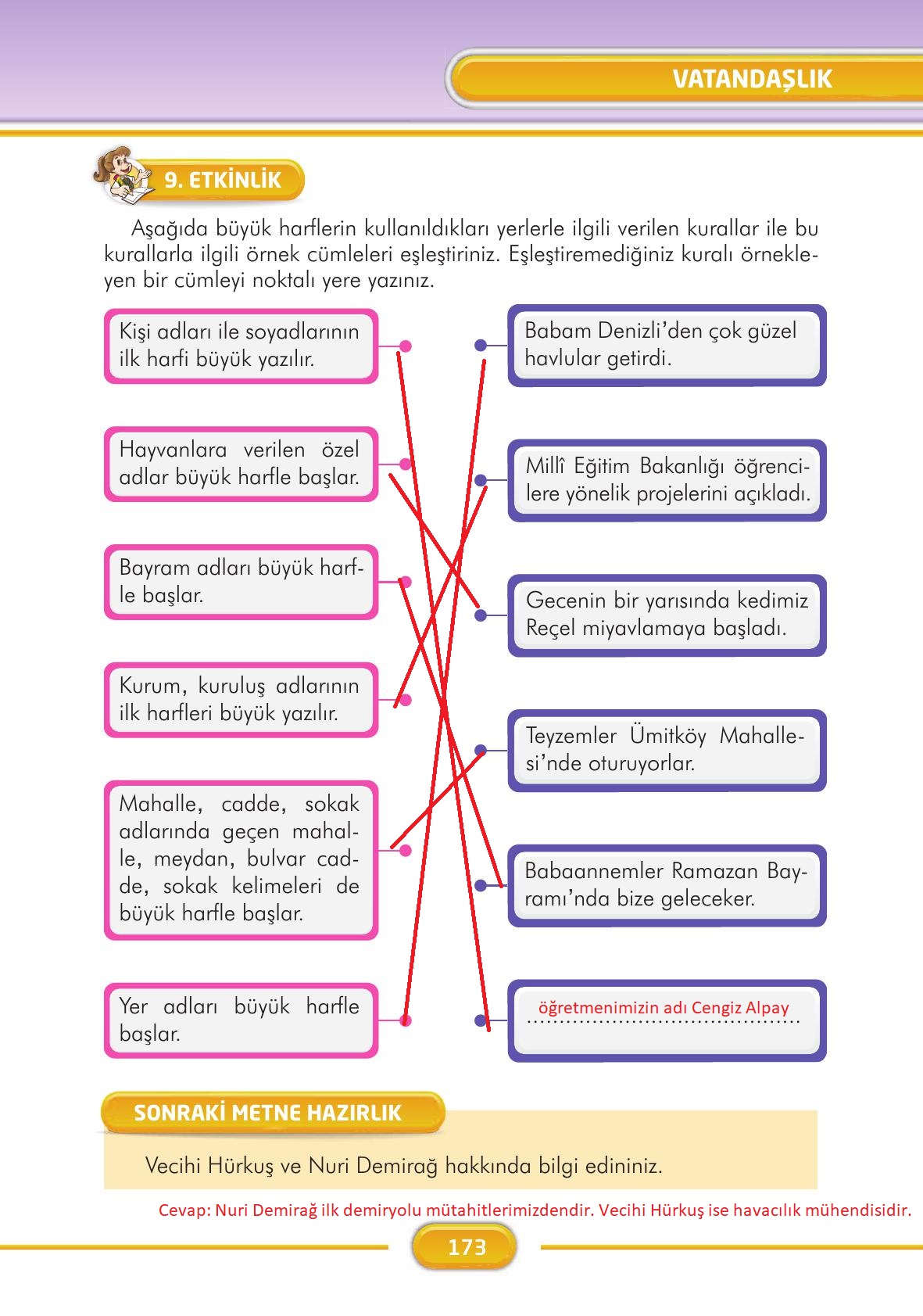 3. Sınıf İlke Yayınları Türkçe Ders Kitabı Sayfa 173 Cevapları