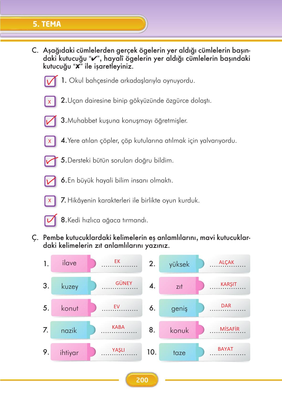 3. Sınıf İlke Yayınları Türkçe Ders Kitabı Sayfa 200 Cevapları