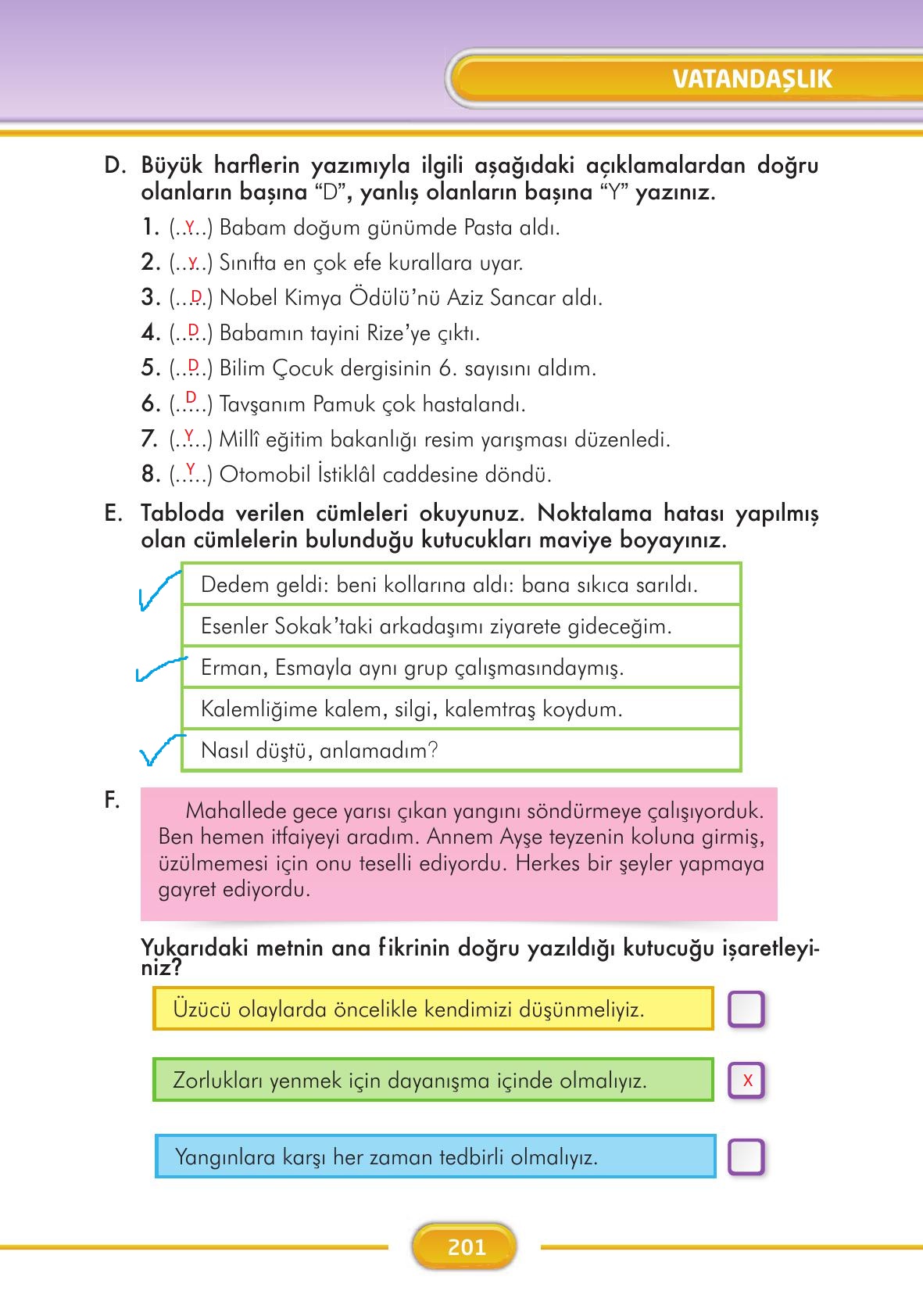 3. Sınıf İlke Yayınları Türkçe Ders Kitabı Sayfa 201 Cevapları