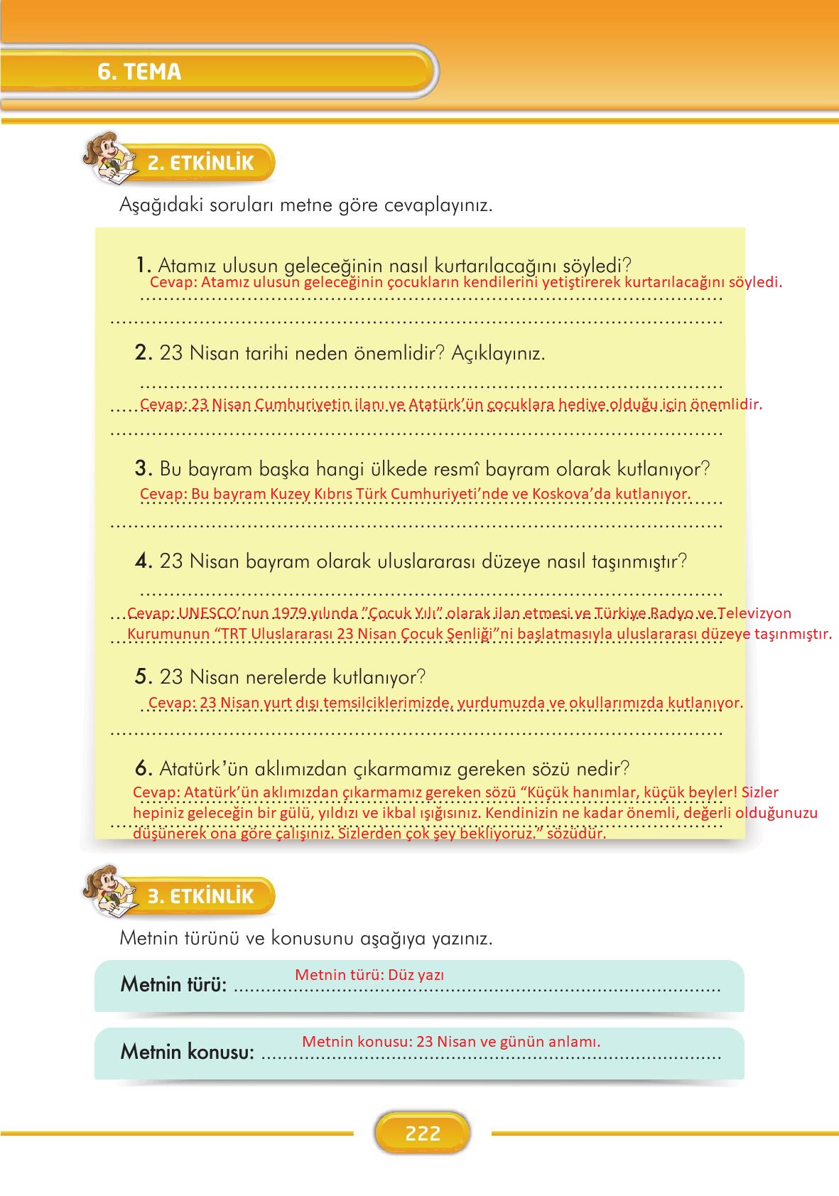 3. Sınıf İlke Yayınları Türkçe Ders Kitabı Sayfa 222 Cevapları