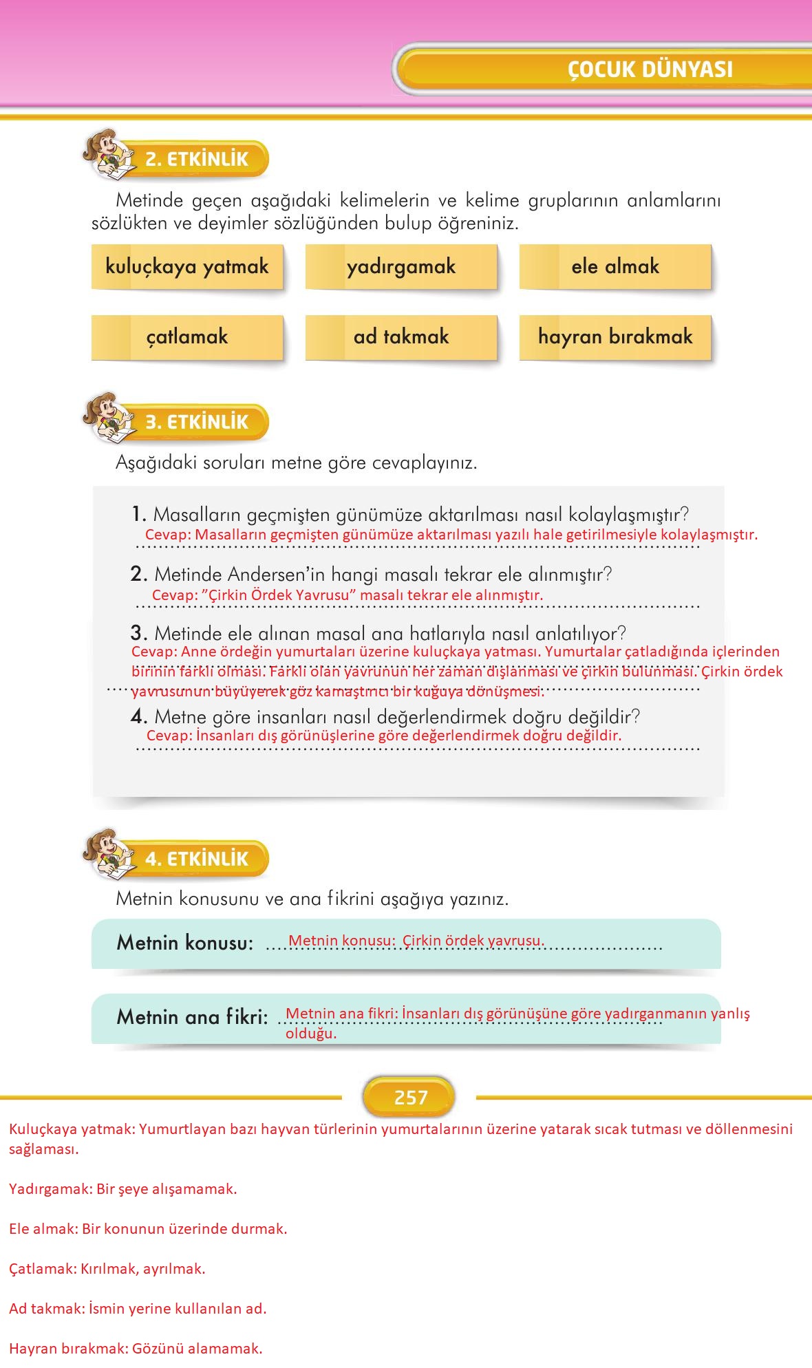 3. Sınıf İlke Yayınları Türkçe Ders Kitabı Sayfa 257 Cevapları