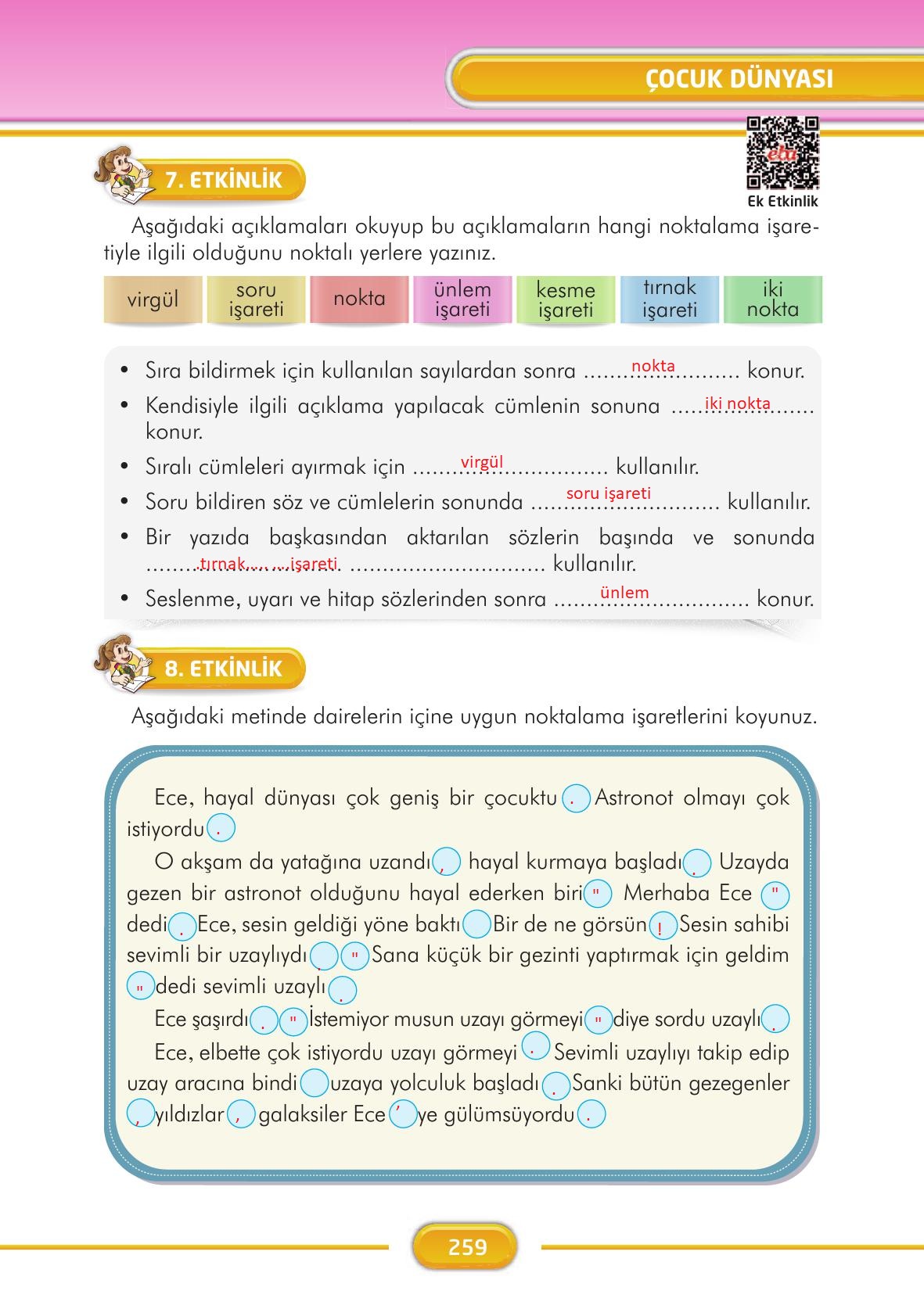 3. Sınıf İlke Yayınları Türkçe Ders Kitabı Sayfa 259 Cevapları