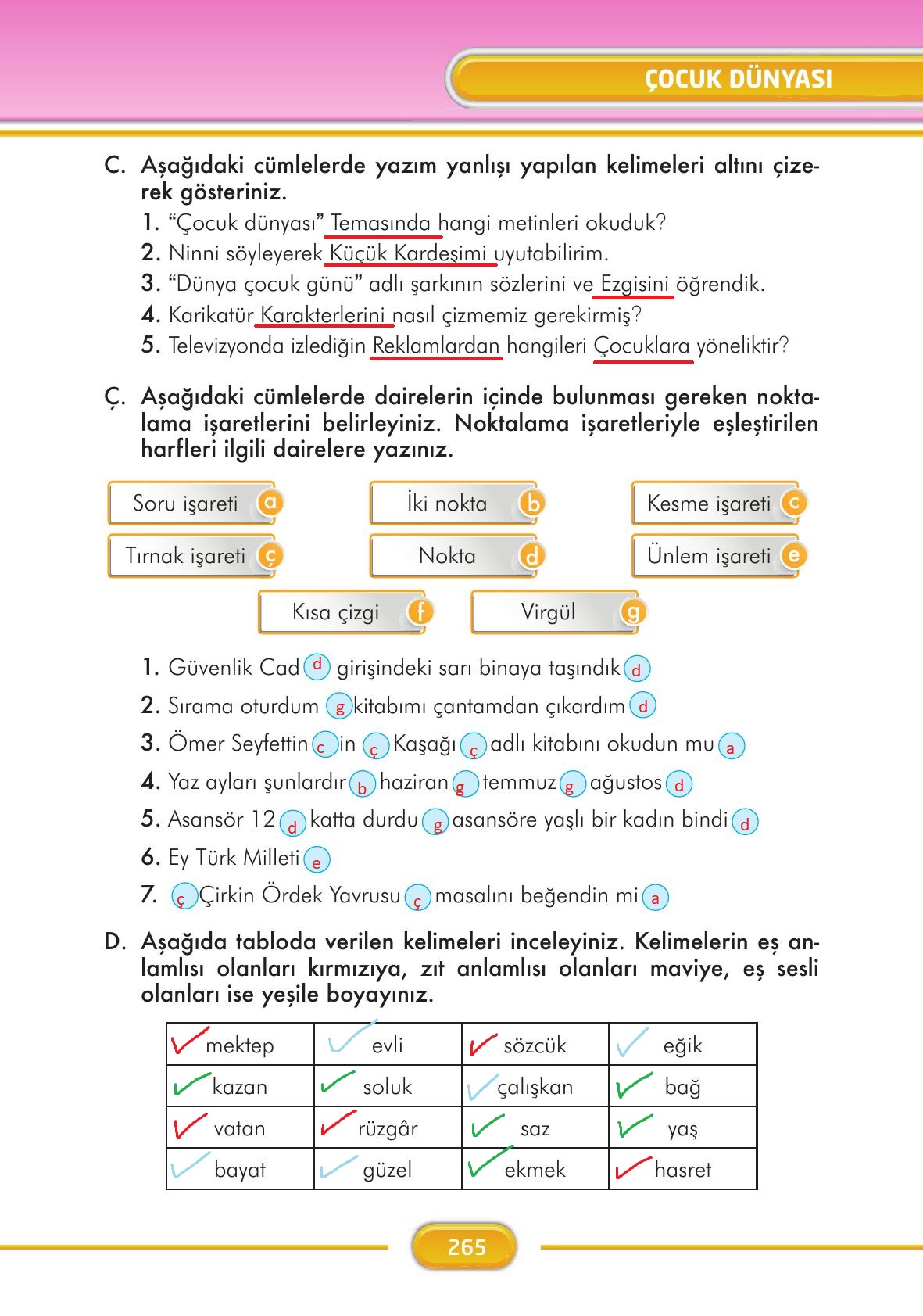 3. Sınıf İlke Yayınları Türkçe Ders Kitabı Sayfa 265 Cevapları