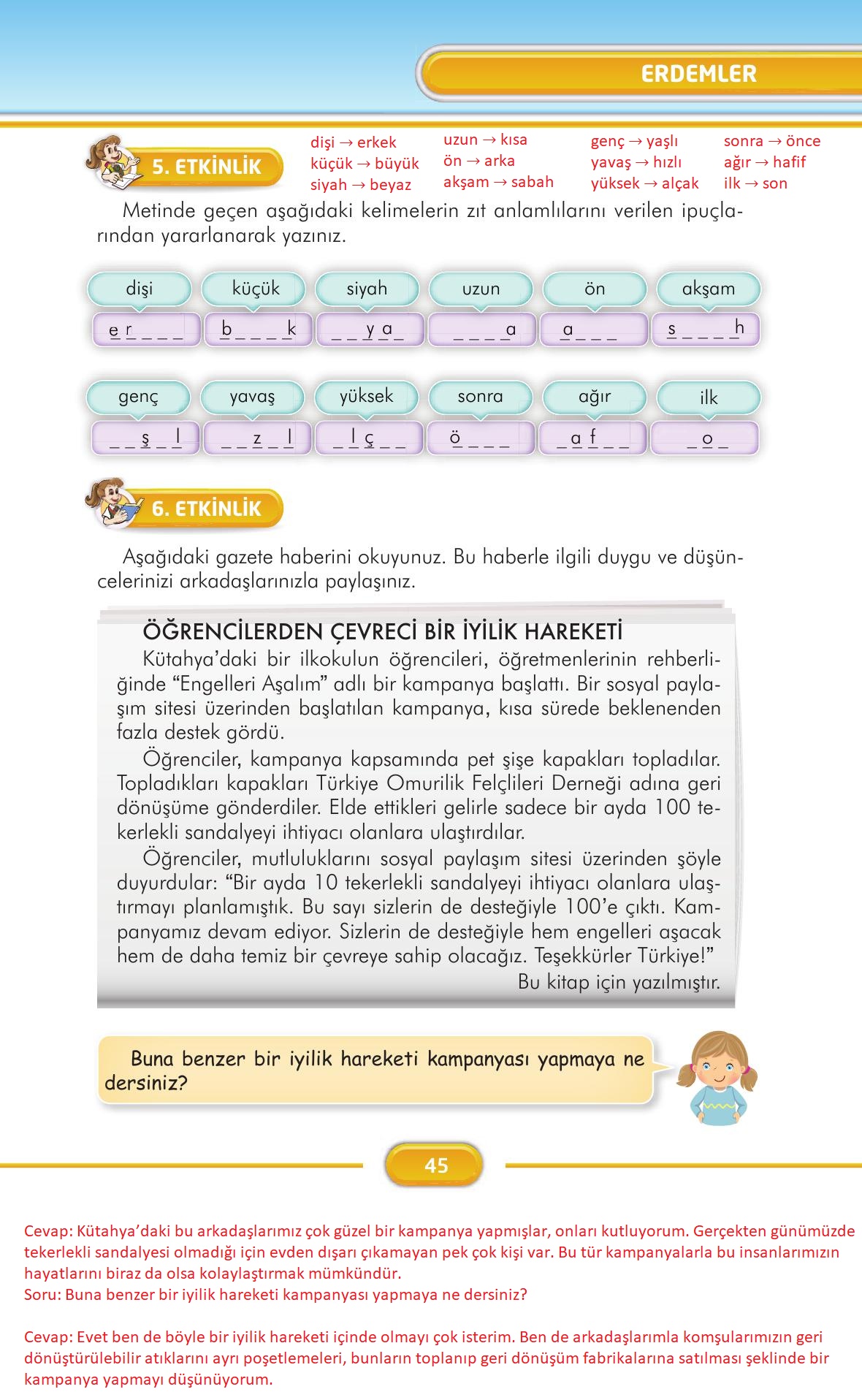 3. Sınıf İlke Yayınları Türkçe Ders Kitabı Sayfa 45 Cevapları