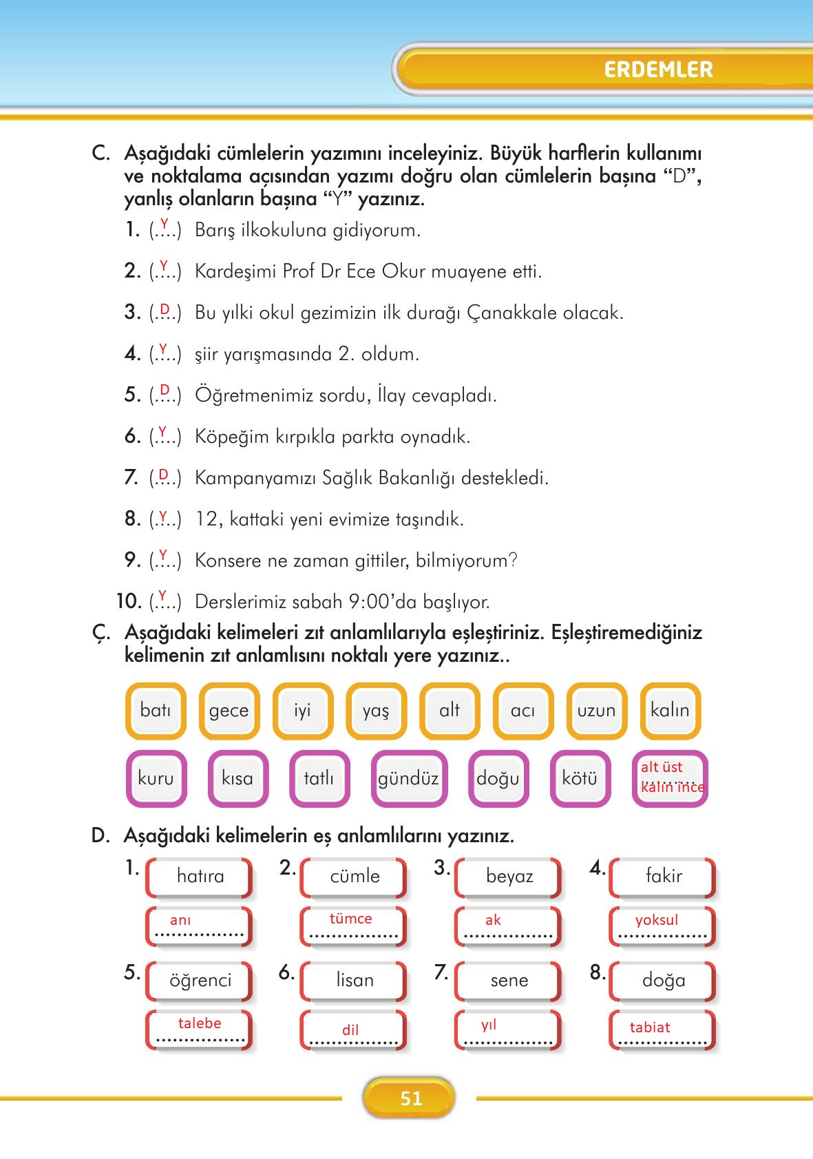 3. Sınıf İlke Yayınları Türkçe Ders Kitabı Sayfa 51 Cevapları