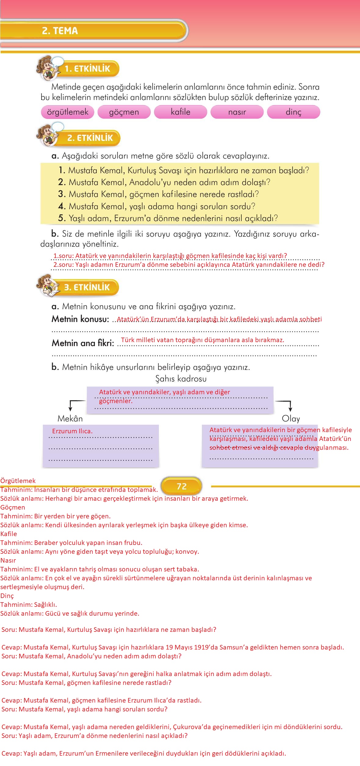 3. Sınıf İlke Yayınları Türkçe Ders Kitabı Sayfa 72 Cevapları