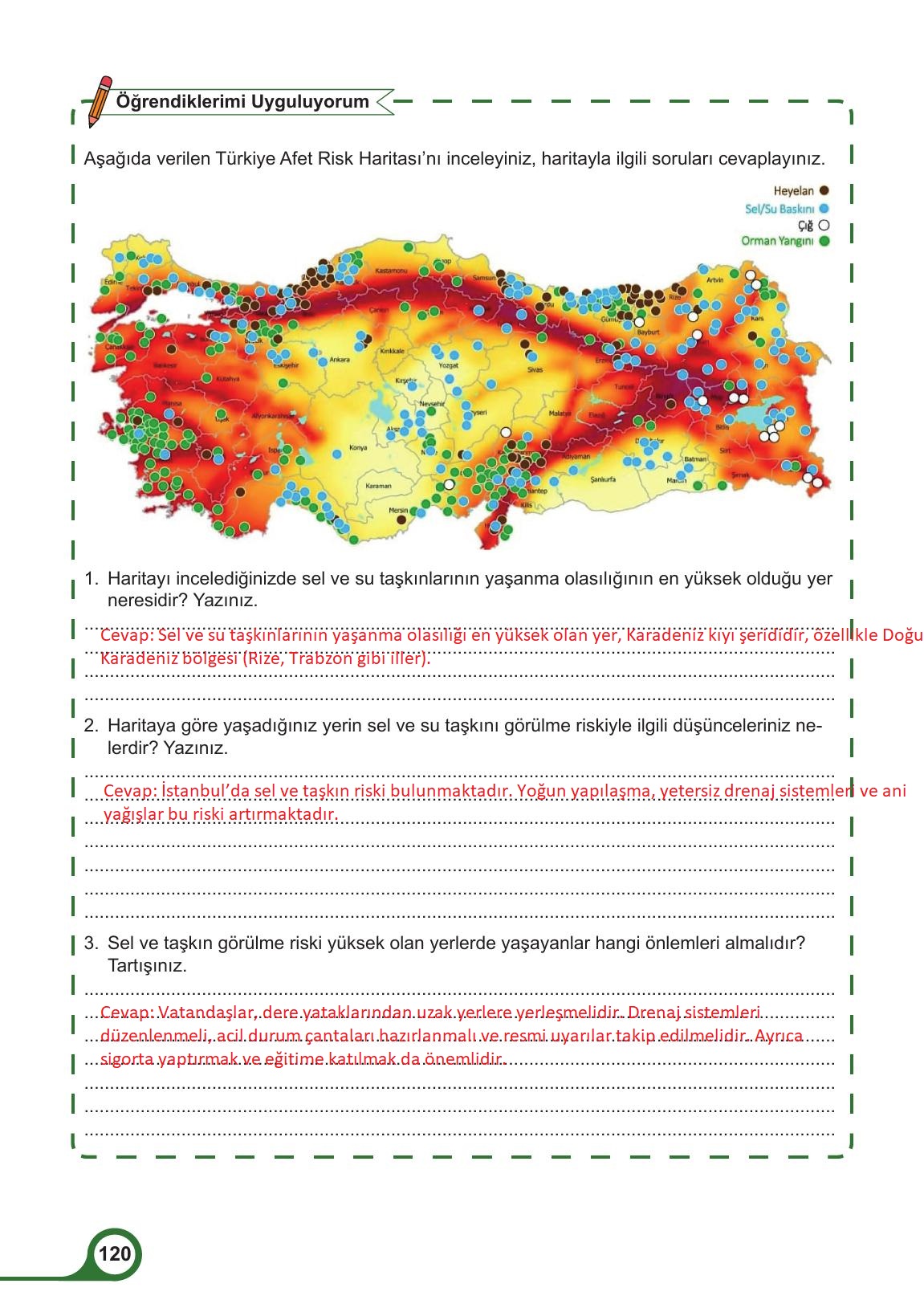 5. Sınıf Meb Yayınları Afet Bilinci Ders Kitabı Sayfa 120 Cevapları