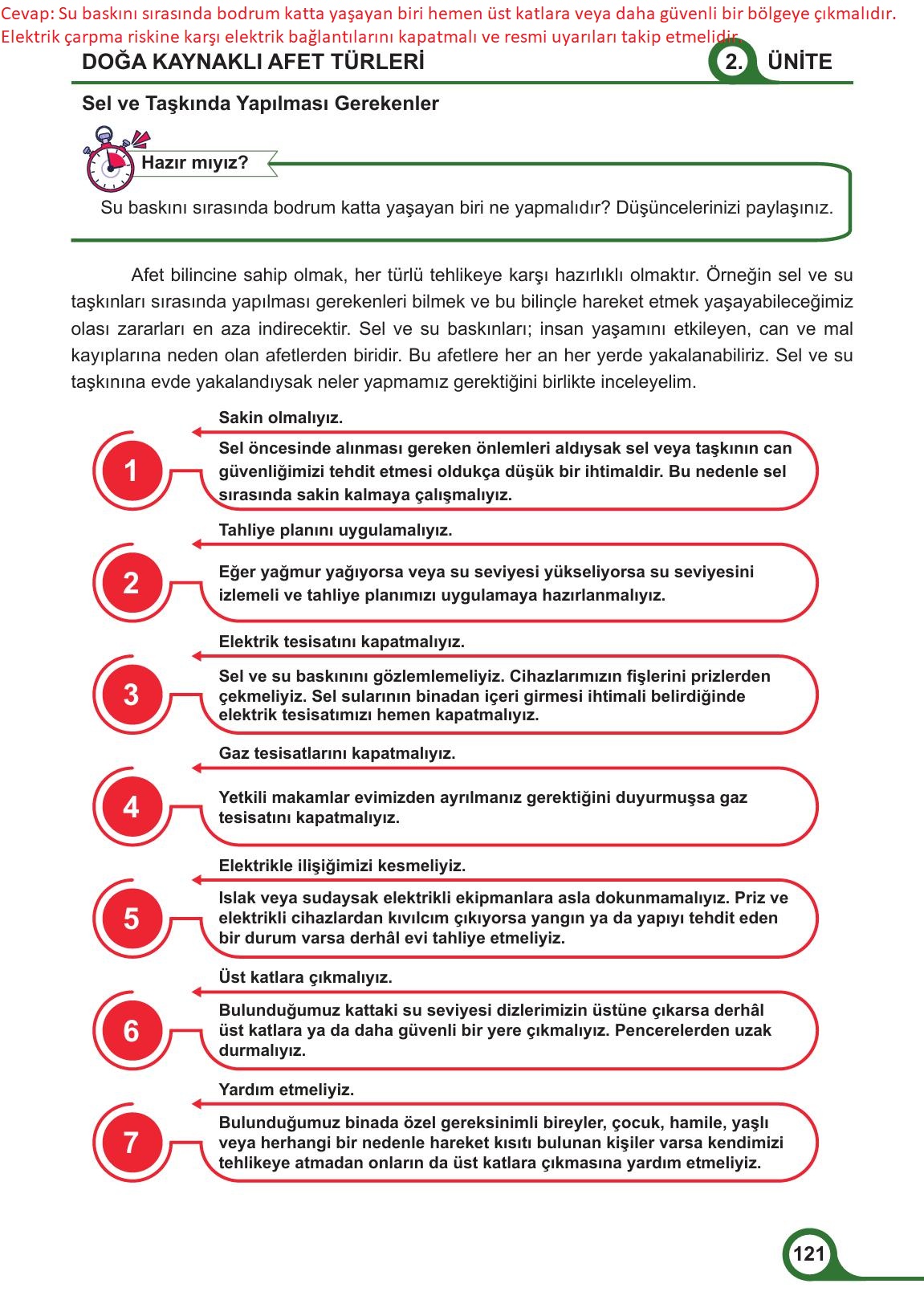 5. Sınıf Meb Yayınları Afet Bilinci Ders Kitabı Sayfa 121 Cevapları