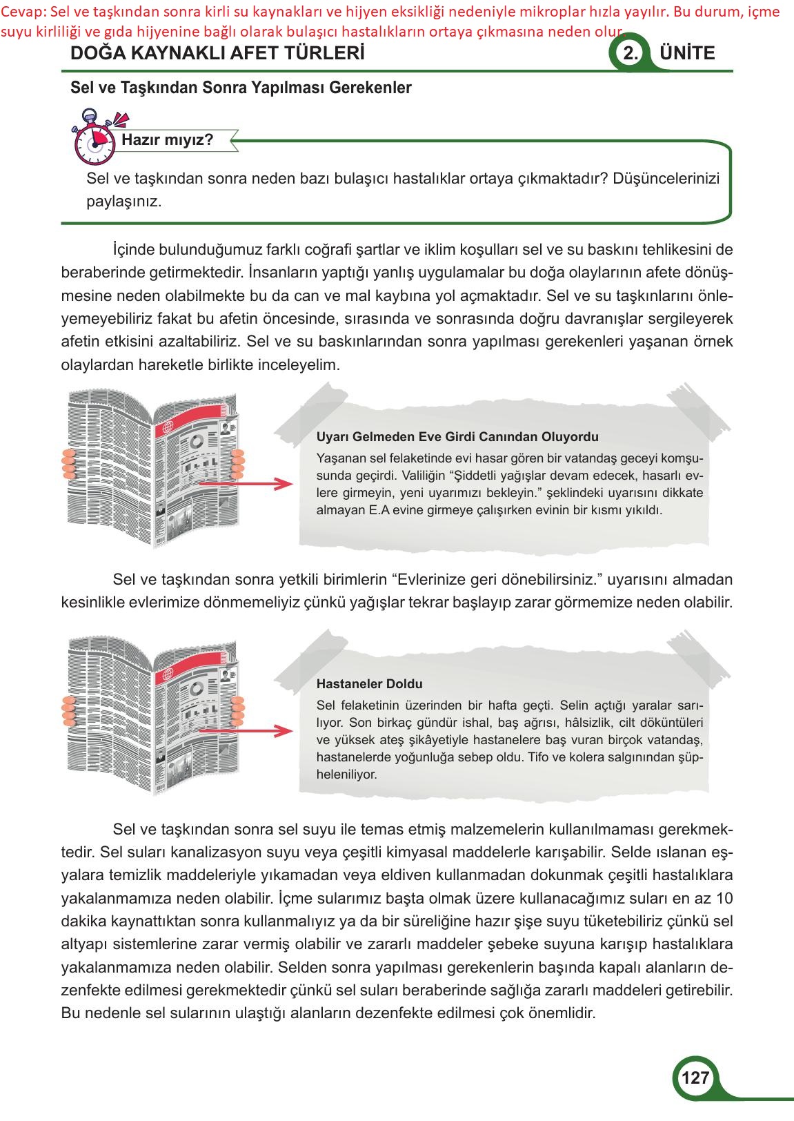 5. Sınıf Meb Yayınları Afet Bilinci Ders Kitabı Sayfa 127 Cevapları