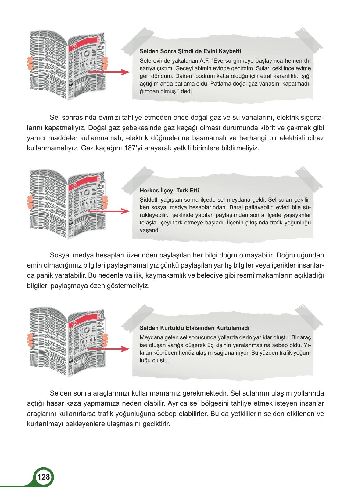 5. Sınıf Meb Yayınları Afet Bilinci Ders Kitabı Sayfa 128 Cevapları