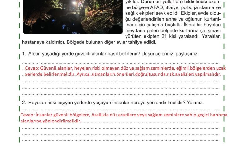 5. Sınıf Meb Yayınları Afet Bilinci Ders Kitabı Sayfa 152 Cevapları