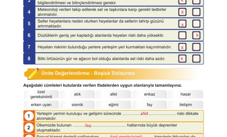 5. Sınıf Meb Yayınları Afet Bilinci Ders Kitabı Sayfa 158 Cevapları