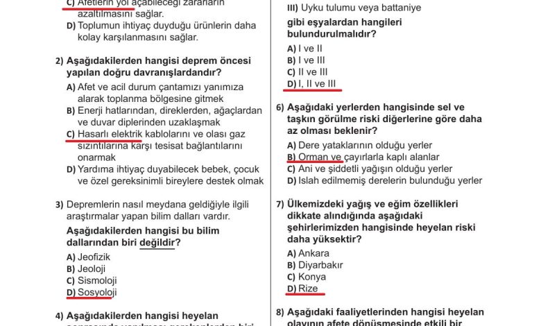 5. Sınıf Meb Yayınları Afet Bilinci Ders Kitabı Sayfa 159 Cevapları