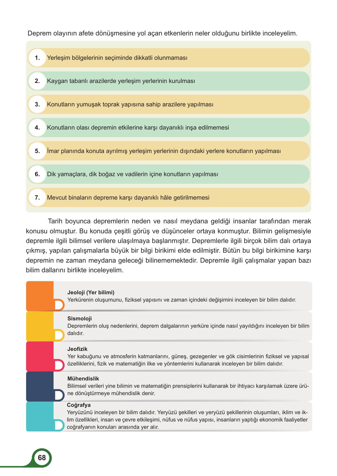 5. Sınıf Meb Yayınları Afet Bilinci Ders Kitabı Sayfa 68 Cevapları
