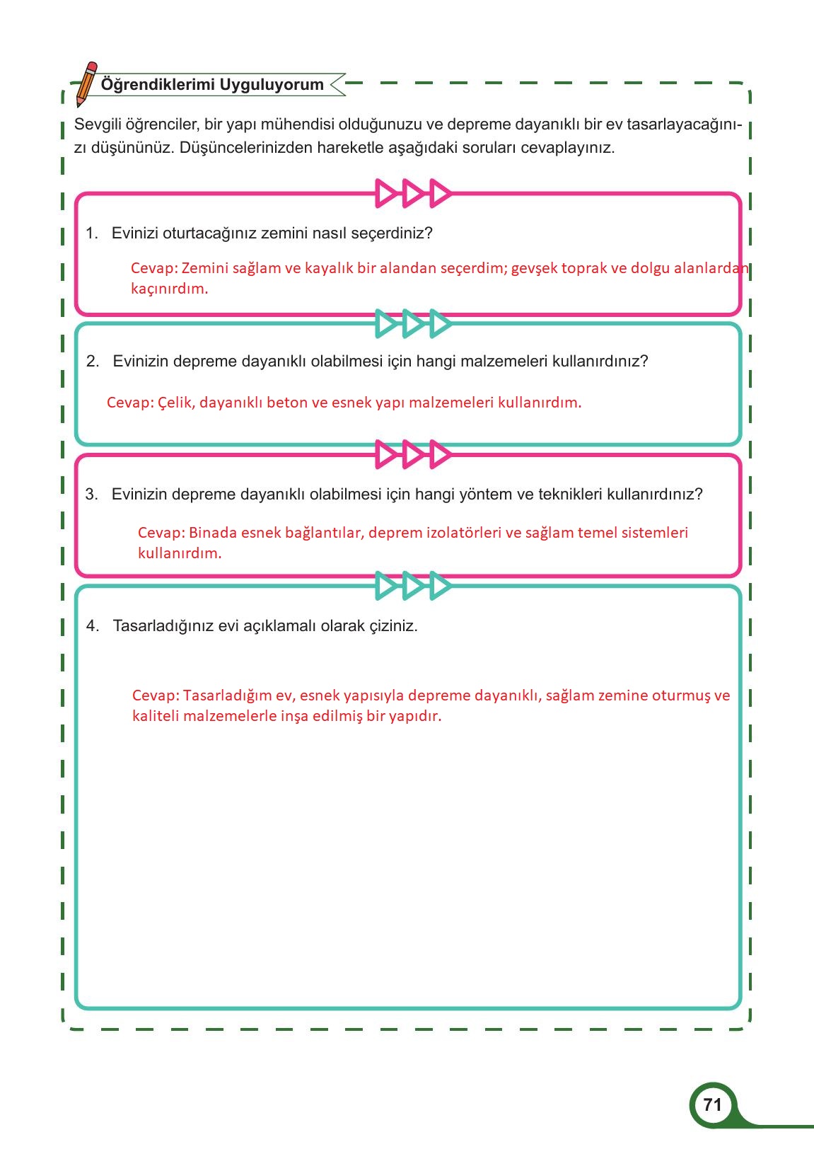 5. Sınıf Meb Yayınları Afet Bilinci Ders Kitabı Sayfa 71 Cevapları