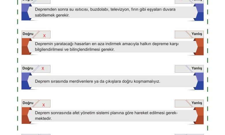 5. Sınıf Meb Yayınları Afet Bilinci Ders Kitabı Sayfa 87 Cevapları