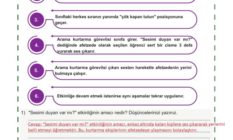 5. Sınıf Meb Yayınları Afet Bilinci Ders Kitabı Sayfa 93 Cevapları